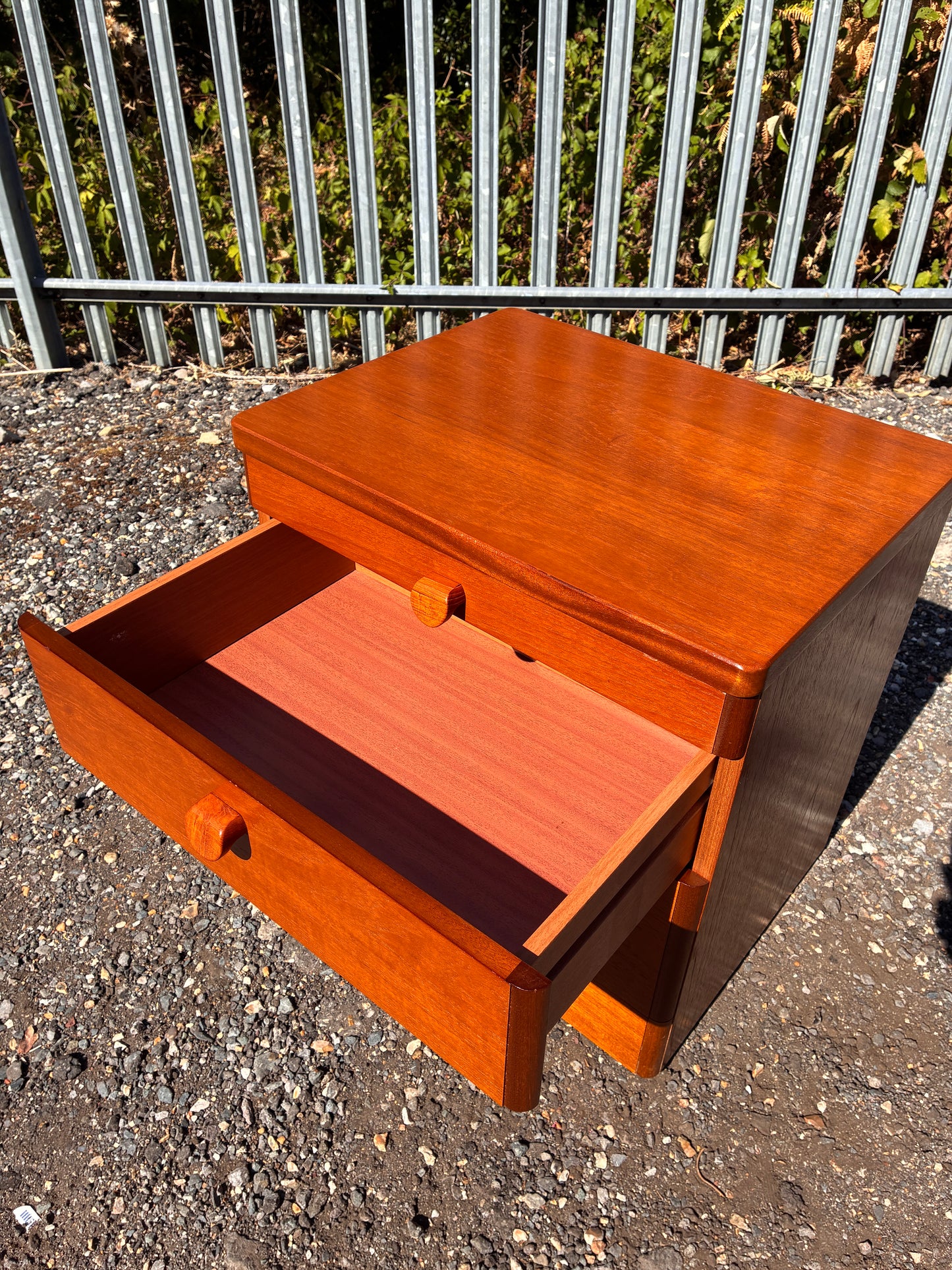 Stag Mid-Century Teak Bedside Chest with Pull-Out Shelf | Vintage 2-Drawer Cabinet