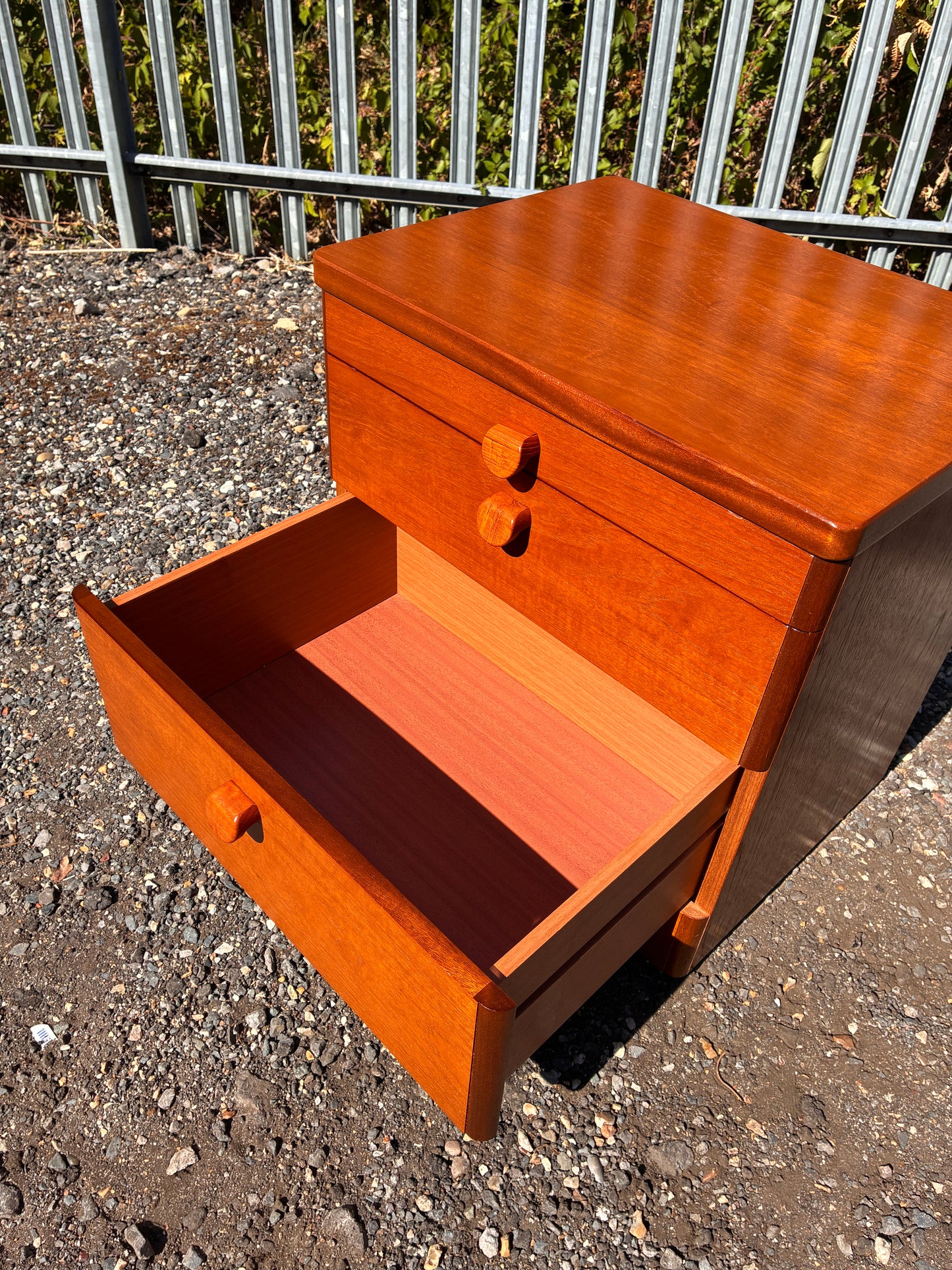 Stag Mid-Century Teak Bedside Chest with Pull-Out Shelf | Vintage 2-Drawer Cabinet
