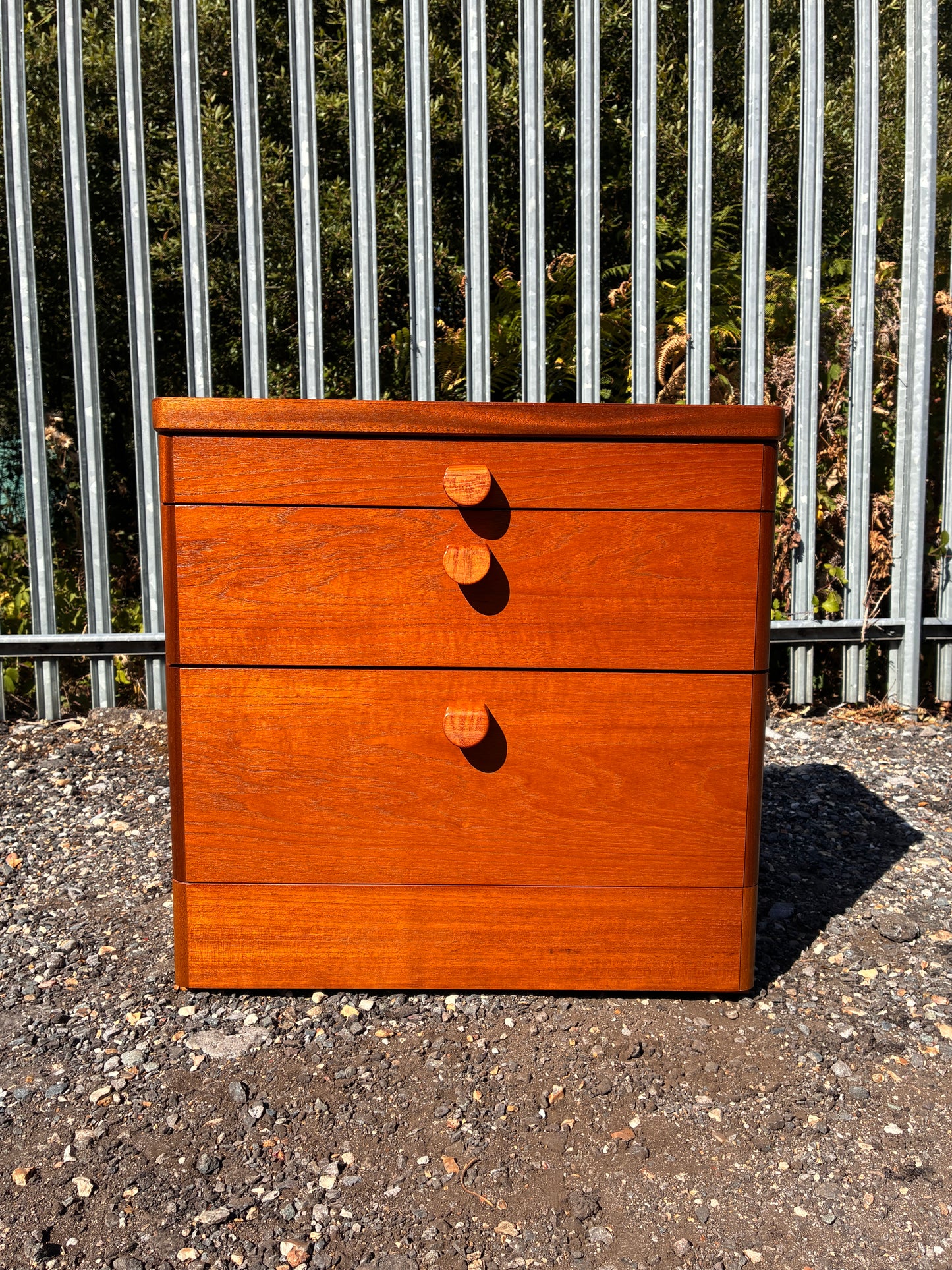 Stag Mid-Century Teak Bedside Chest with Pull-Out Shelf | Vintage 2-Drawer Cabinet