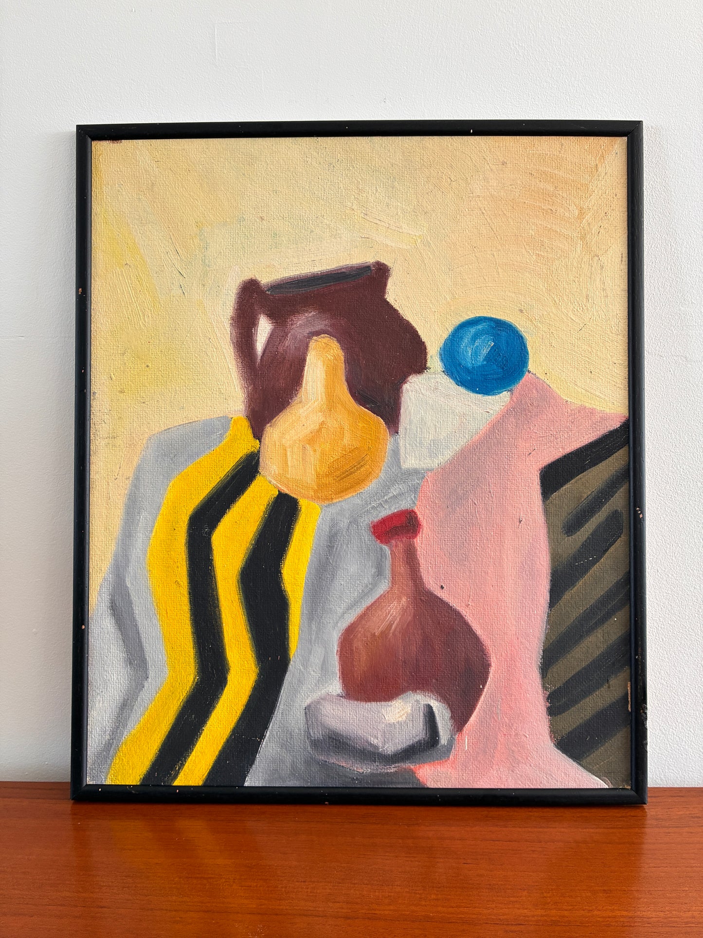 Vintage Abstract Still Life Framed Oil Painting | Mid-Century Modernist Wall Art