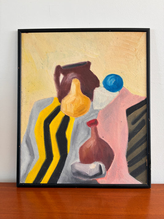 Vintage Abstract Still Life Framed Oil Painting | Mid-Century Modernist Wall Art
