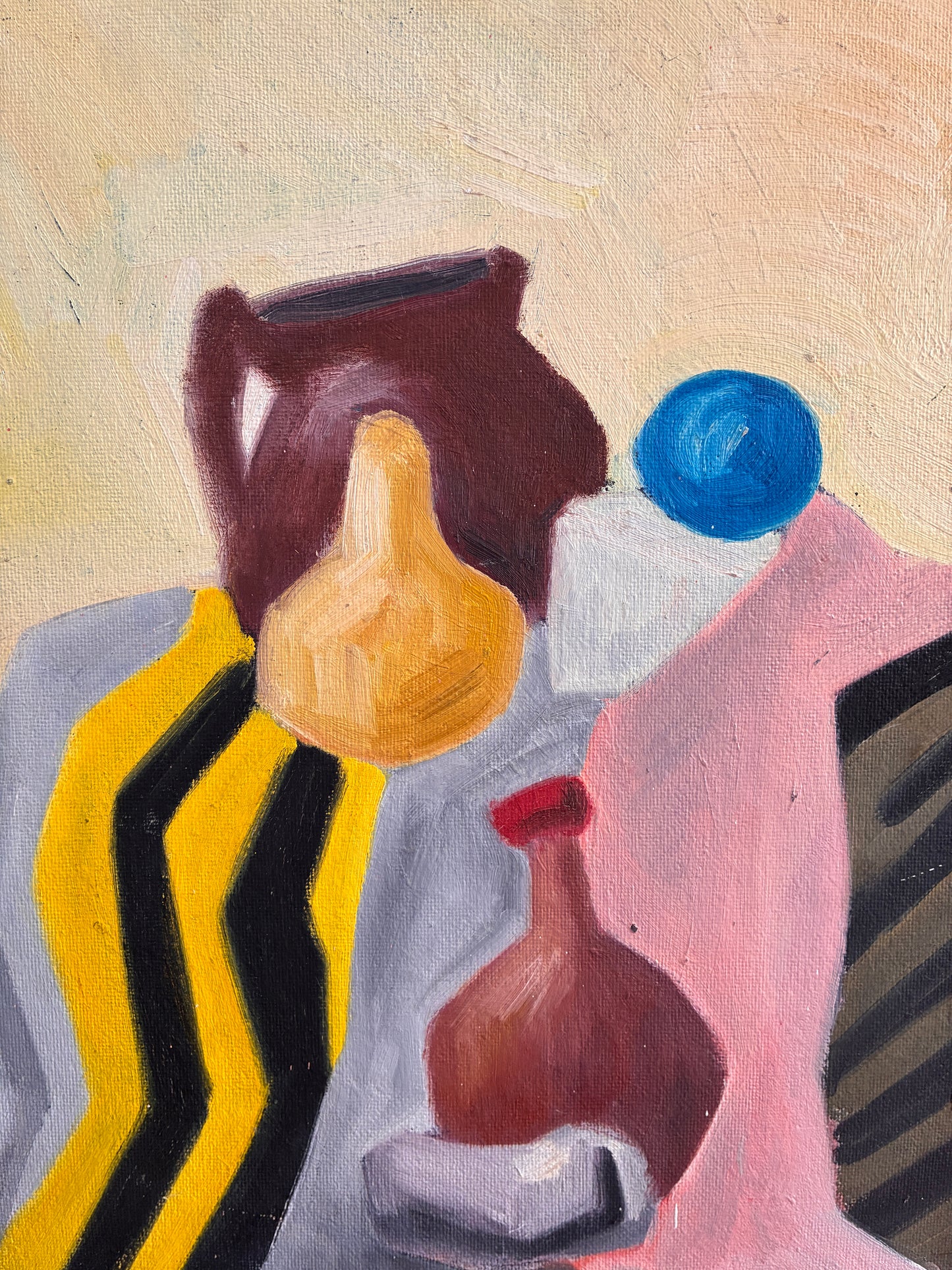 Vintage Abstract Still Life Framed Oil Painting | Mid-Century Modernist Wall Art