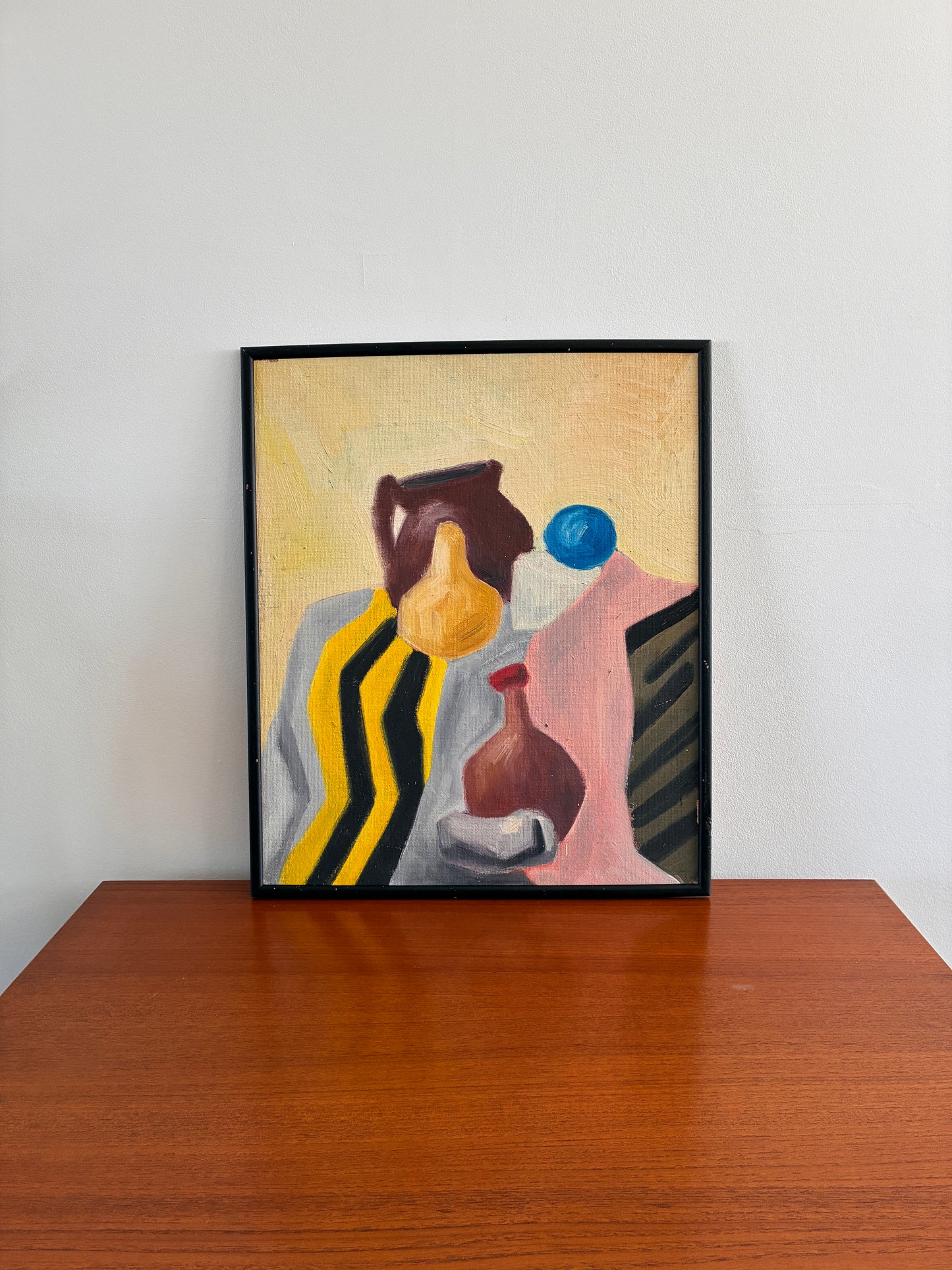 Vintage Abstract Still Life Framed Oil Painting | Mid-Century Modernist Wall Art