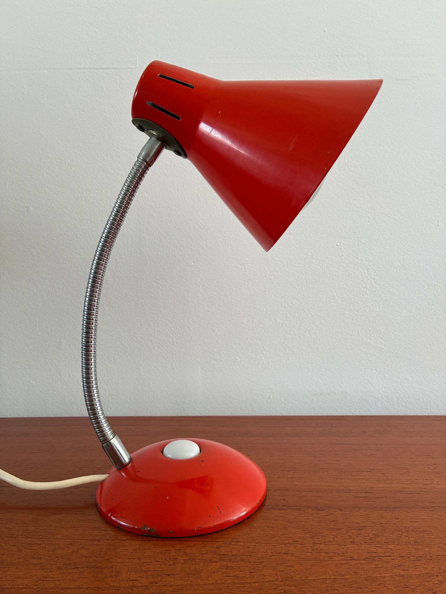 Vintage Mid-Century Red Gooseneck Desk Lamp | Retro Metal Adjustable Table Light