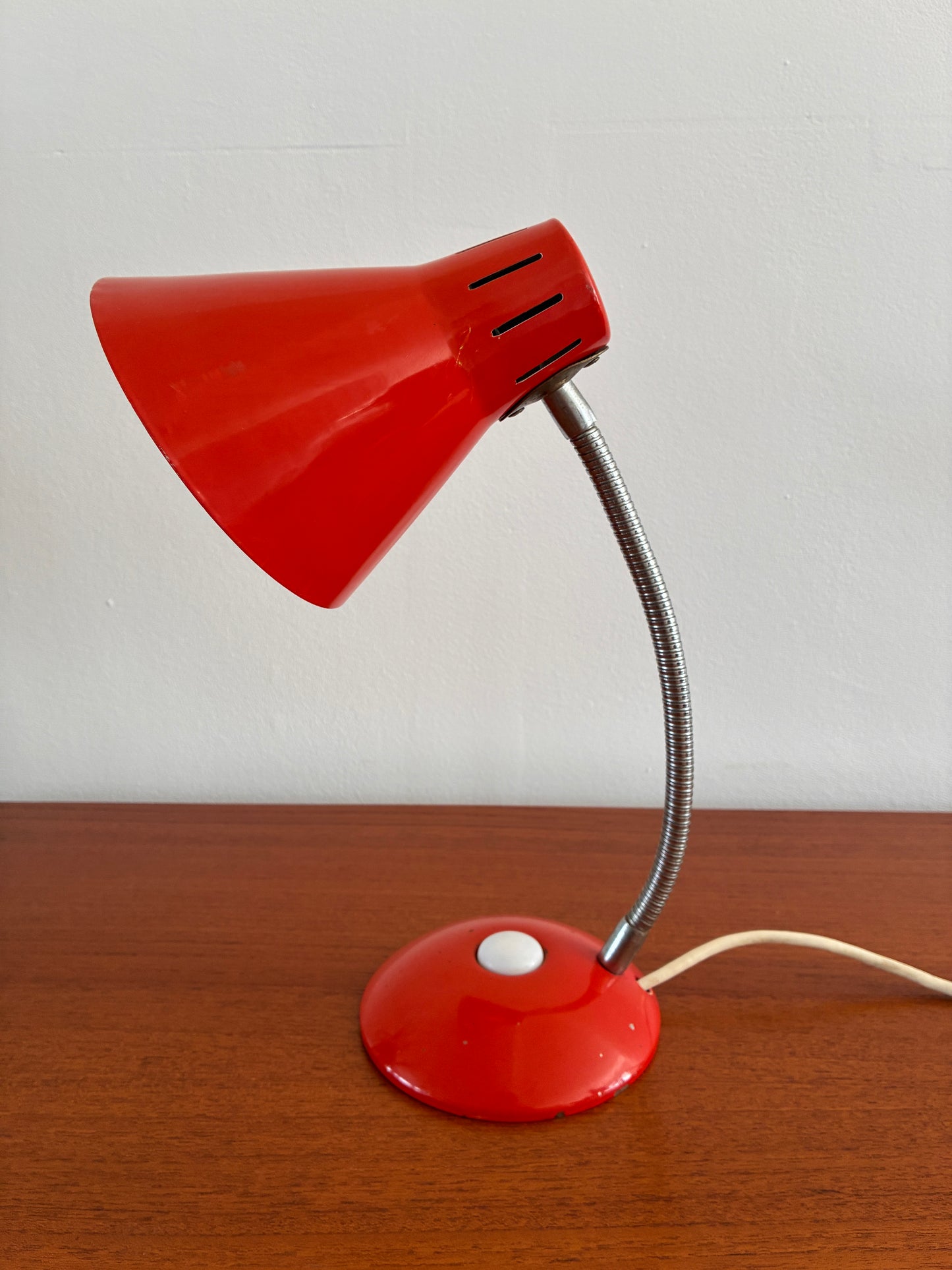 Vintage Mid-Century Red Gooseneck Desk Lamp | Retro Metal Adjustable Table Light