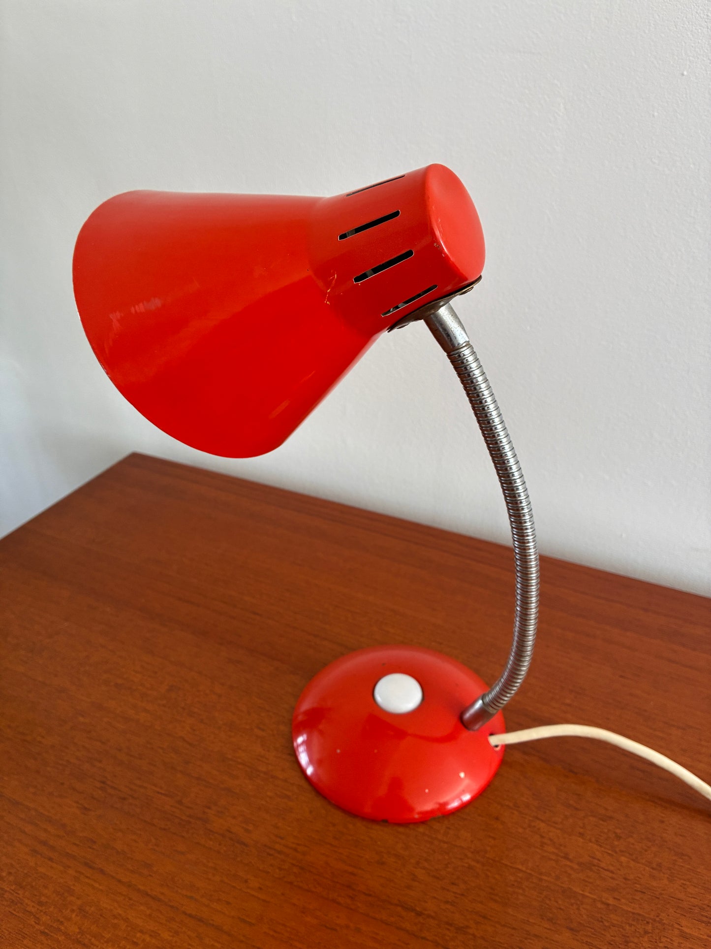 Vintage Mid-Century Red Gooseneck Desk Lamp | Retro Metal Adjustable Table Light