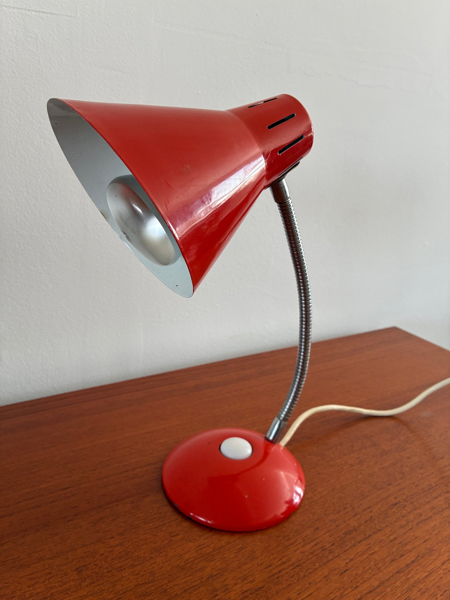 Vintage Mid-Century Red Gooseneck Desk Lamp | Retro Metal Adjustable Table Light