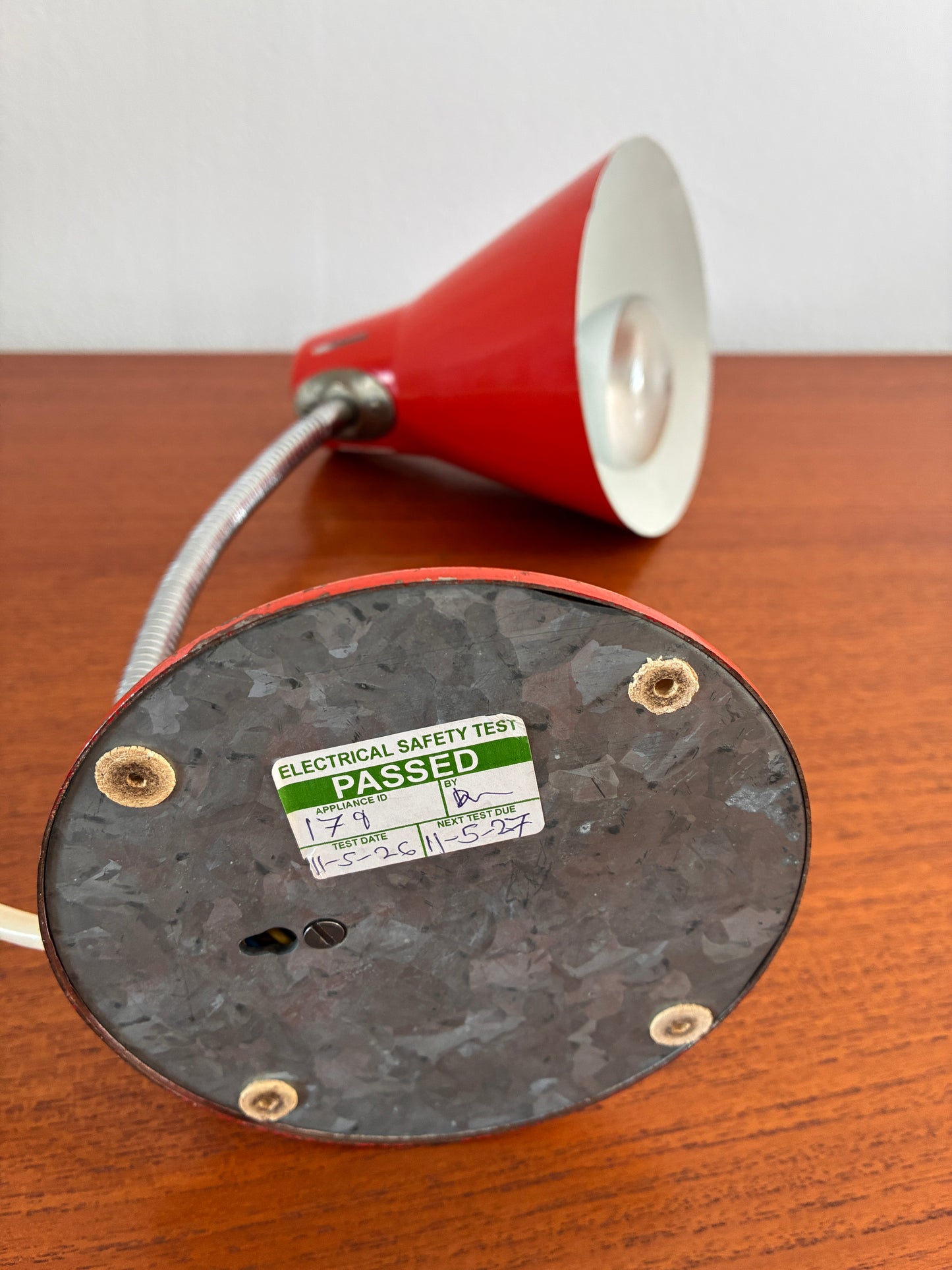 Vintage Mid-Century Red Gooseneck Desk Lamp | Retro Metal Adjustable Table Light