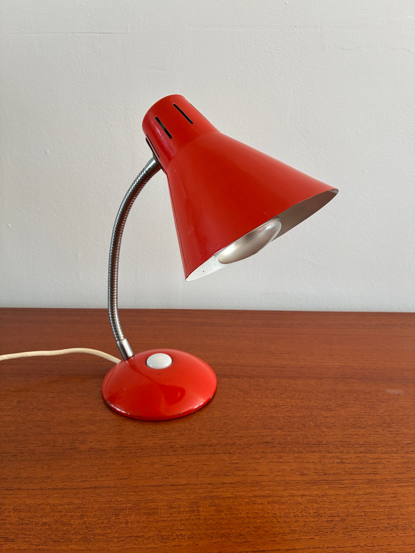 Vintage Mid-Century Red Gooseneck Desk Lamp | Retro Metal Adjustable Table Light