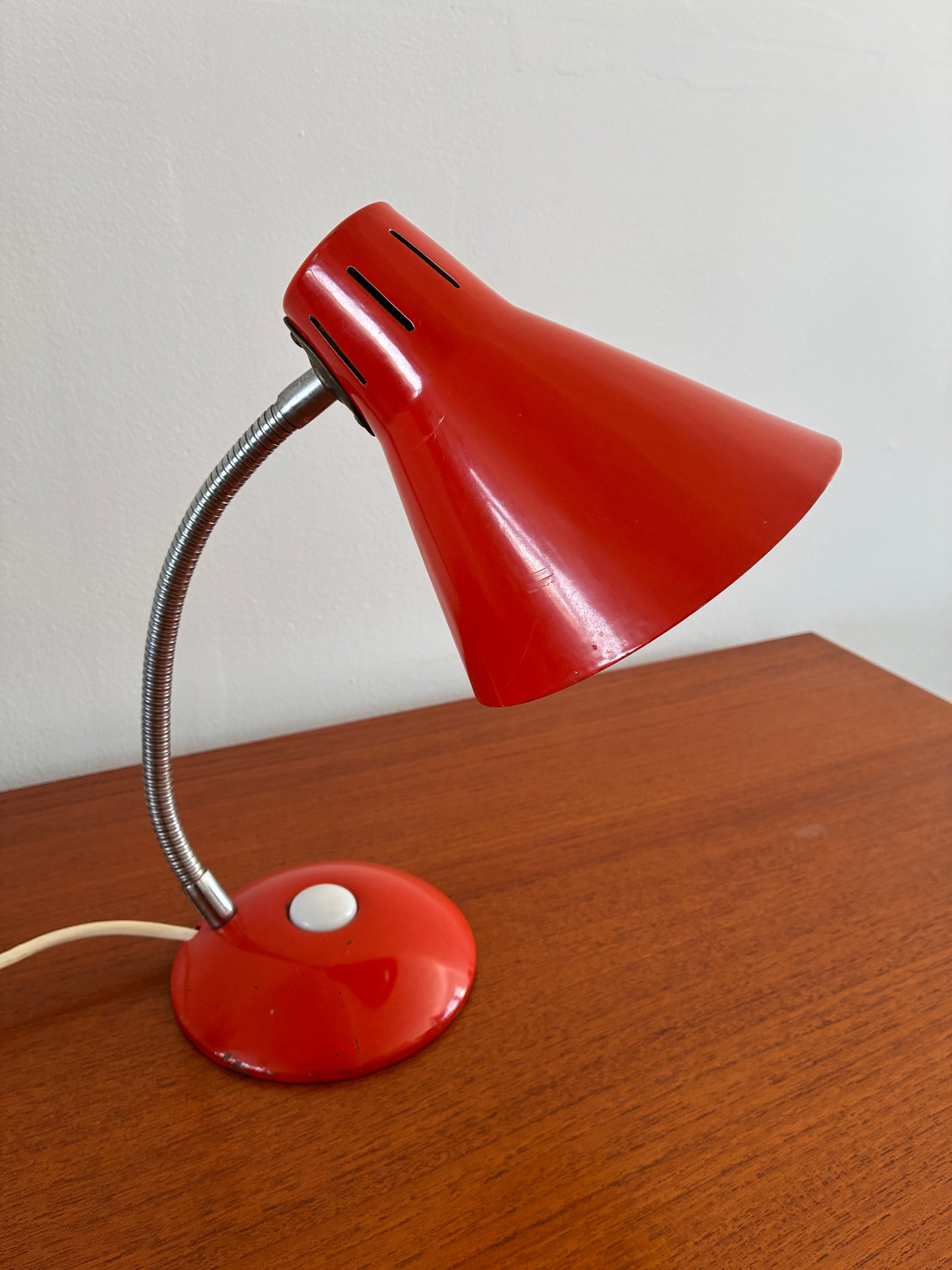 Vintage Mid-Century Red Gooseneck Desk Lamp | Retro Metal Adjustable Table Light