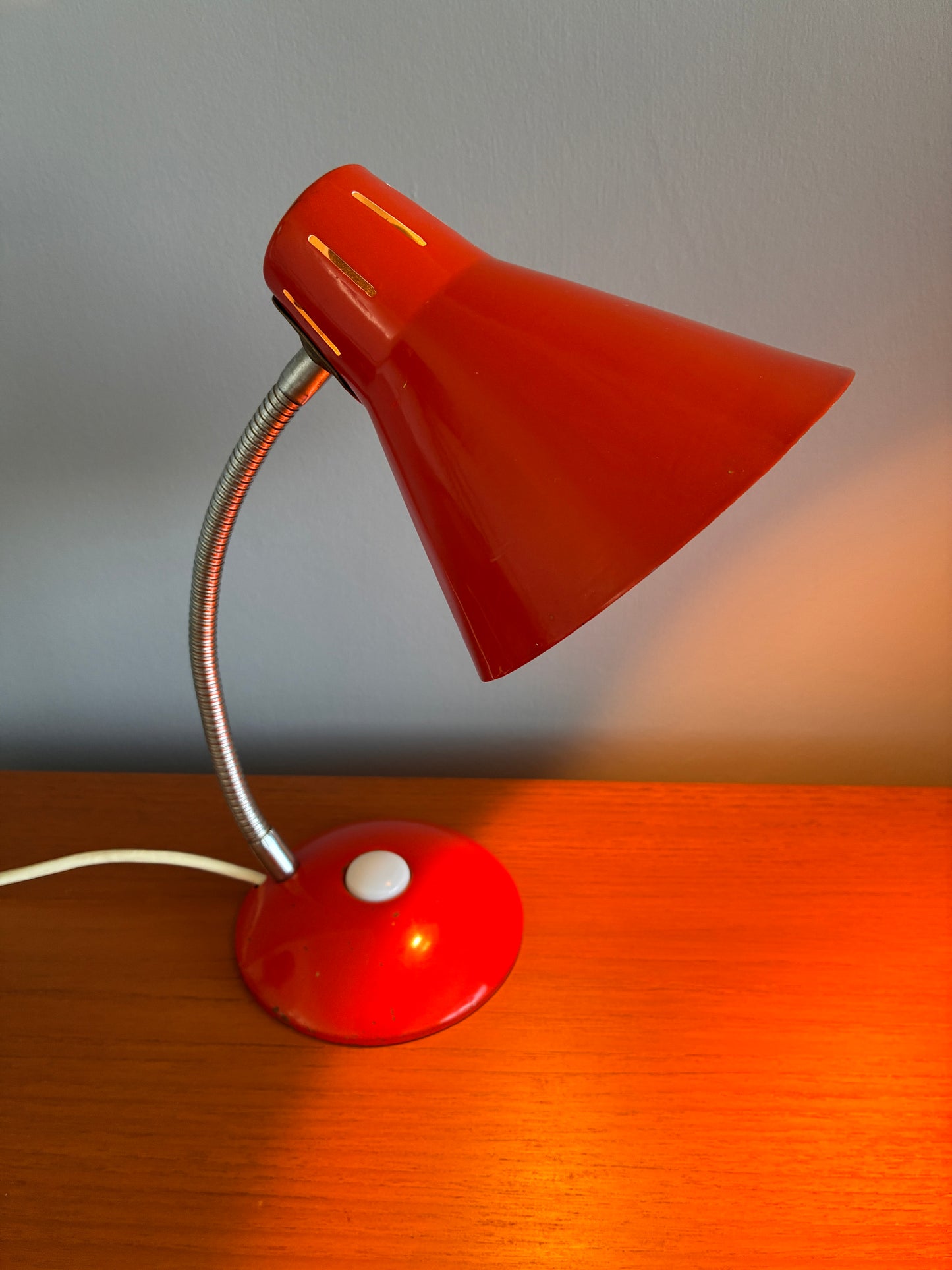 Vintage Mid-Century Red Gooseneck Desk Lamp | Retro Metal Adjustable Table Light