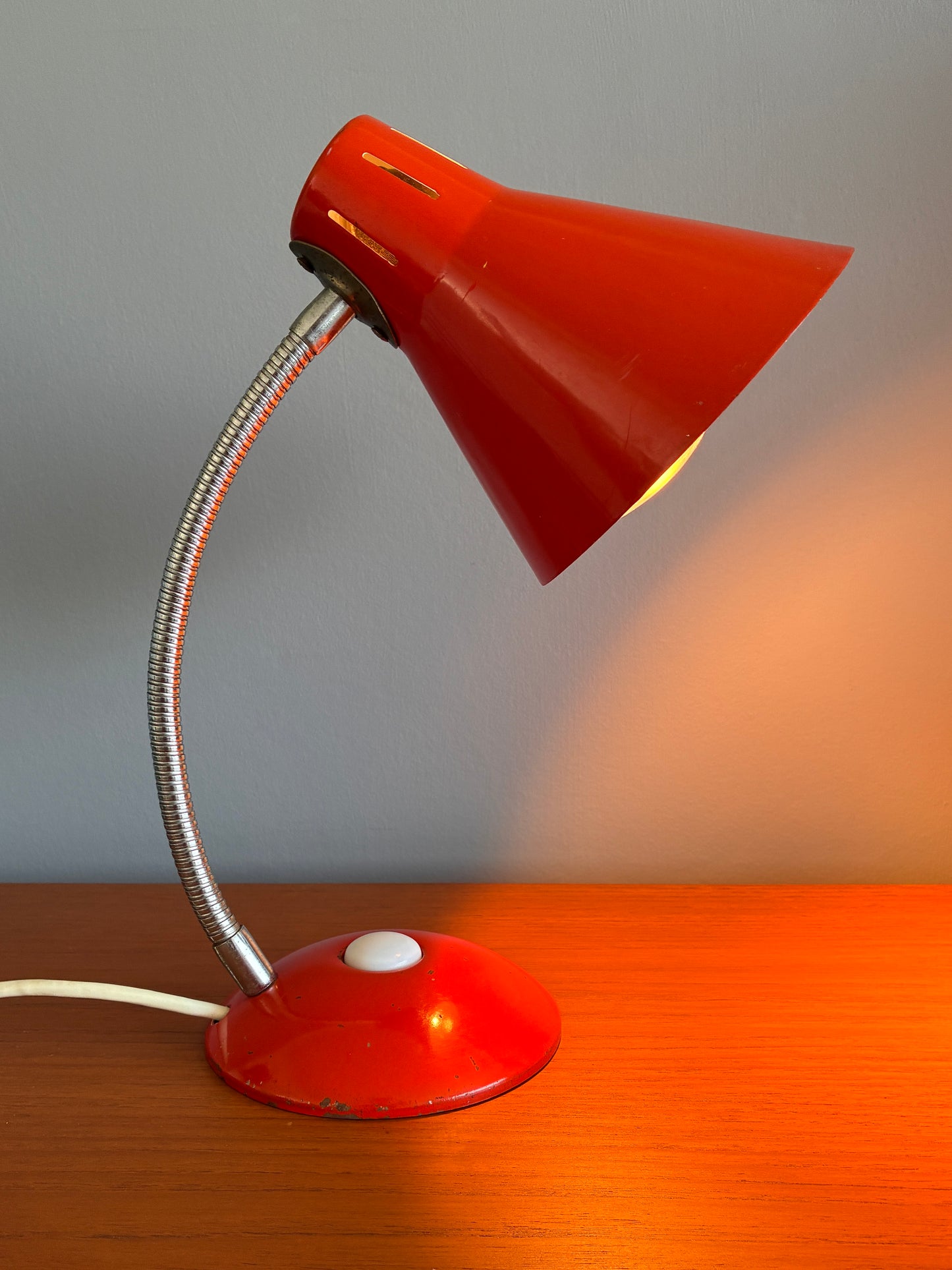 Vintage Mid-Century Red Gooseneck Desk Lamp | Retro Metal Adjustable Table Light