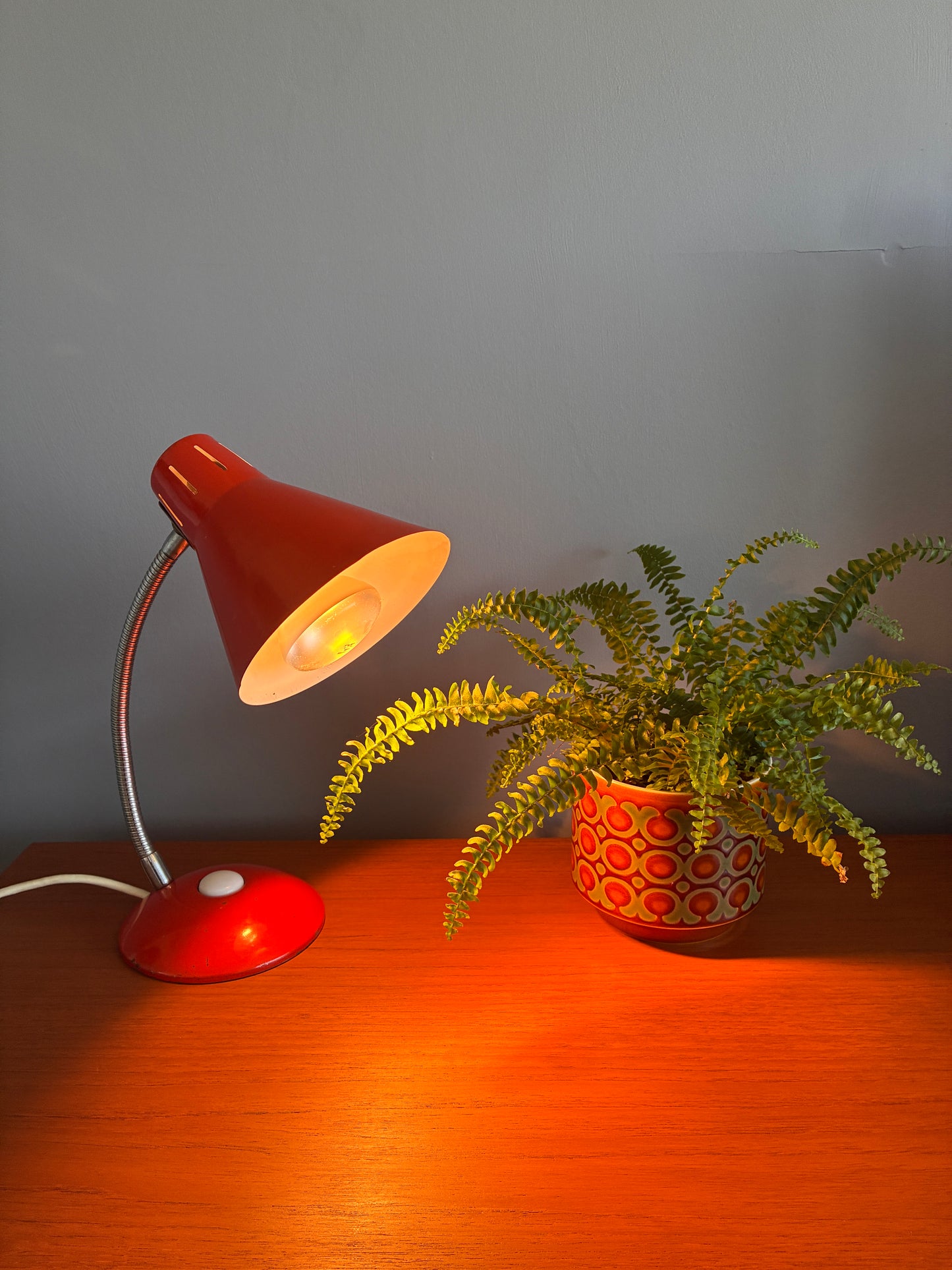 Vintage Mid-Century Red Gooseneck Desk Lamp | Retro Metal Adjustable Table Light
