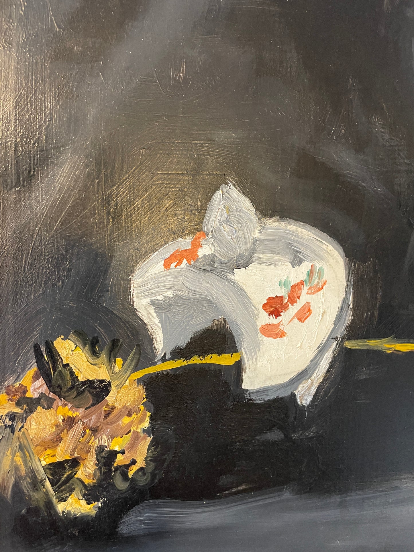 Vintage Original Oil Painting Still Life Wild Flowers in Jug – Framed Canvas Artwork 43cm x 54cm