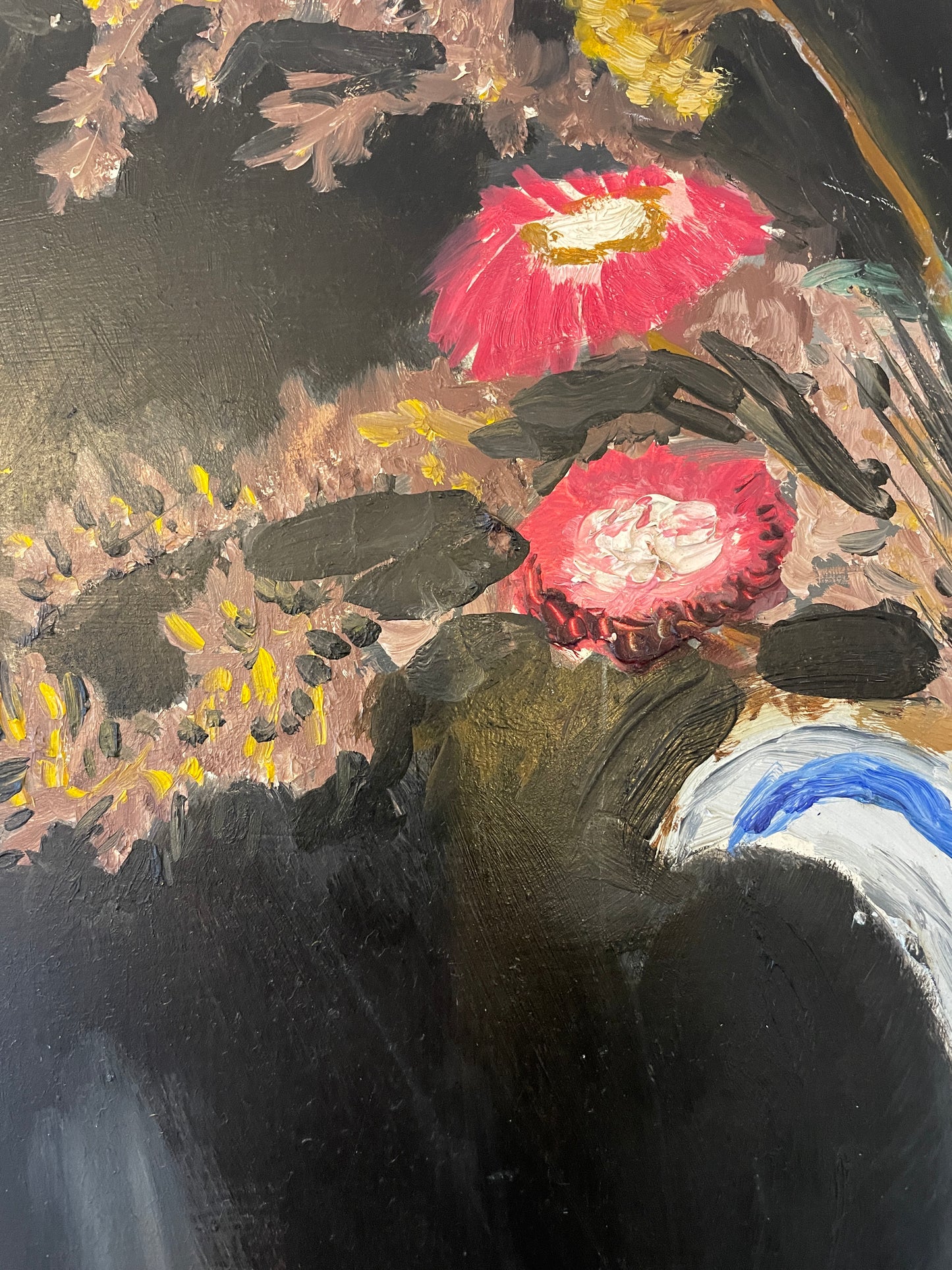 Vintage Original Oil Painting Still Life Wild Flowers in Jug – Framed Canvas Artwork 43cm x 54cm