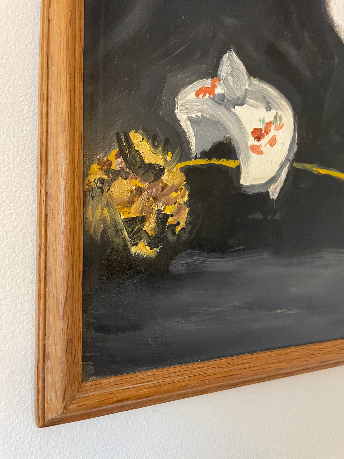 Vintage Original Oil Painting Still Life Wild Flowers in Jug – Framed Canvas Artwork 43cm x 54cm