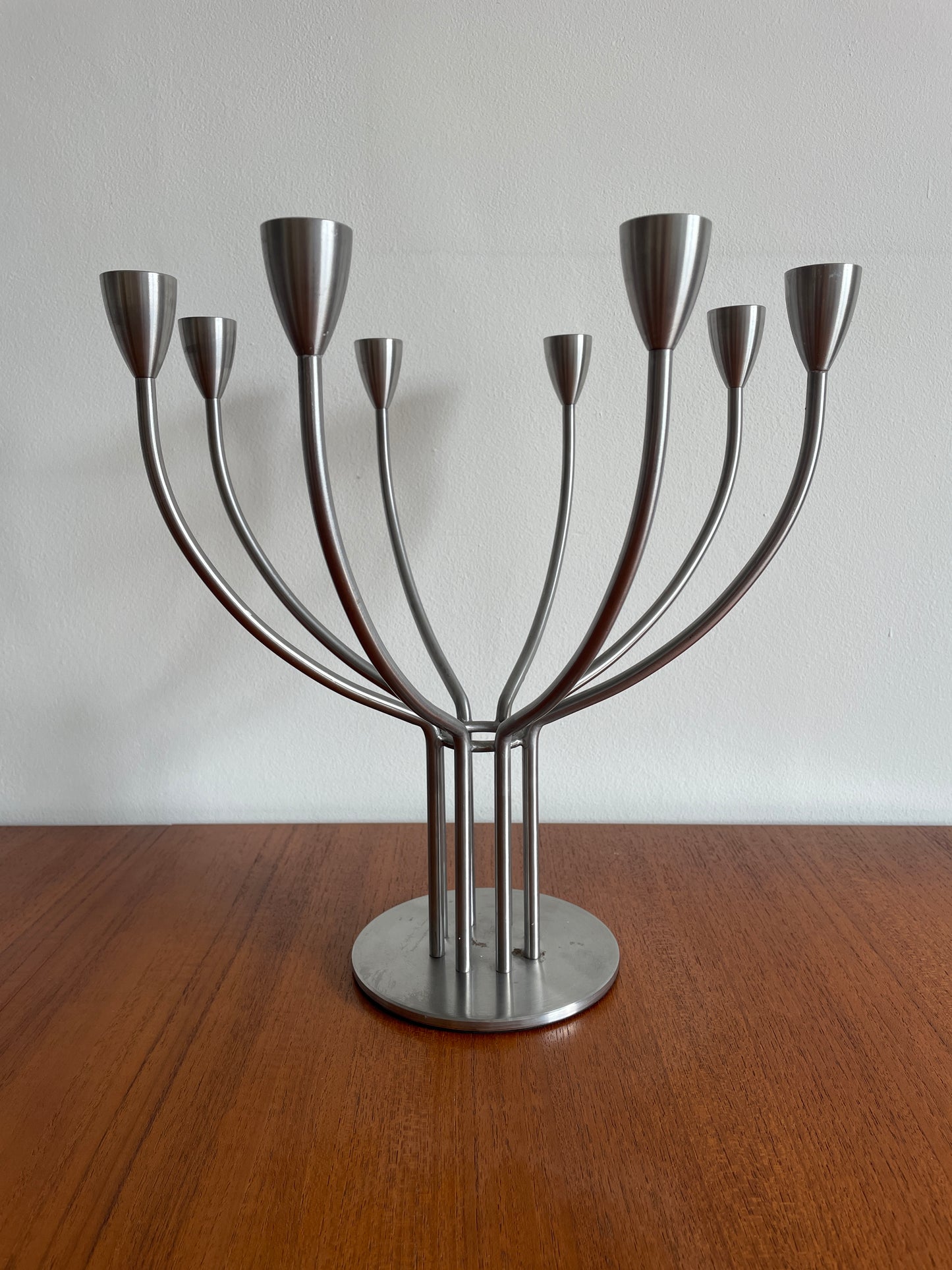 Vintage IKEA Stockholm 8 Arm Metal Candleholder by Knut & Marianne Hagberg – Signed Scandinavian Candelabra 33cm x 33cm