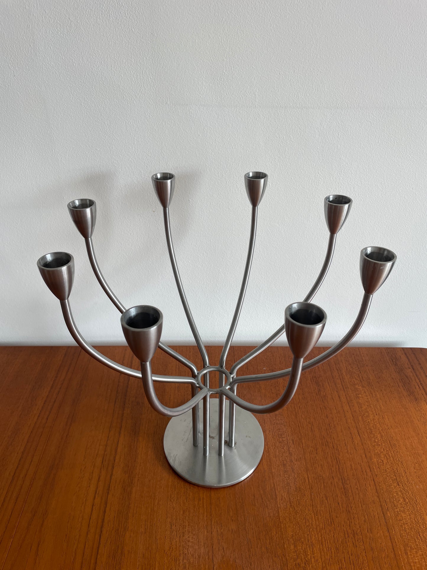 Vintage IKEA Stockholm 8 Arm Metal Candleholder by Knut & Marianne Hagberg – Signed Scandinavian Candelabra 33cm x 33cm