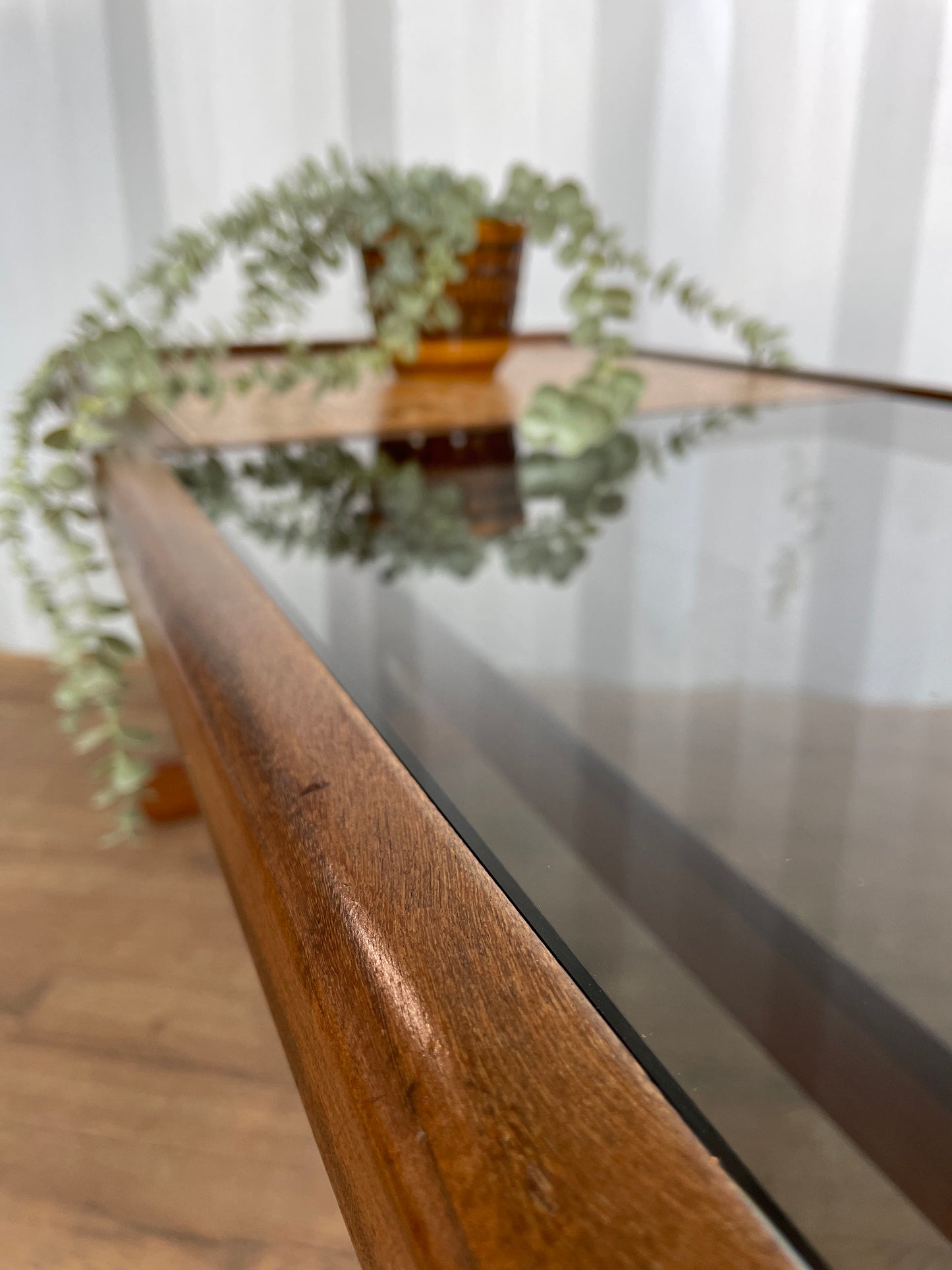 G-Plan Mid-Century Modern Teak Coffee Table with Smoked Glass & Tiled Inlay – 121cm