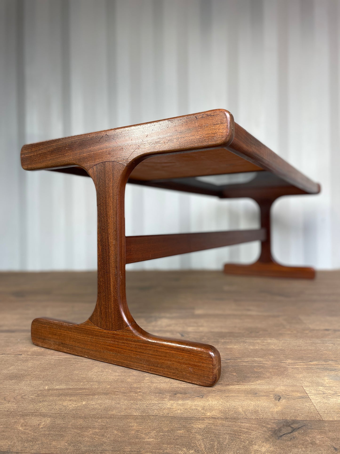 G-Plan Mid-Century Modern Teak Coffee Table with Smoked Glass & Tiled Inlay – 121cm
