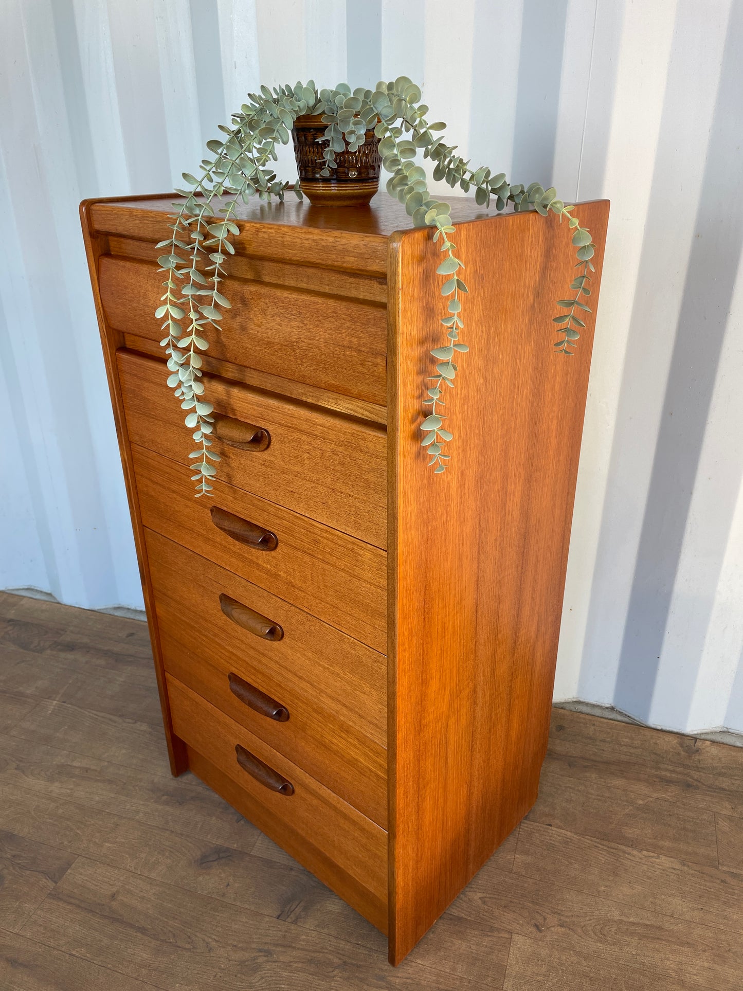 Vintage Mid-Century William Lawrence Tall Teak Chest of Drawers – 6 Drawer British Modernist Cabinet – 100cm High