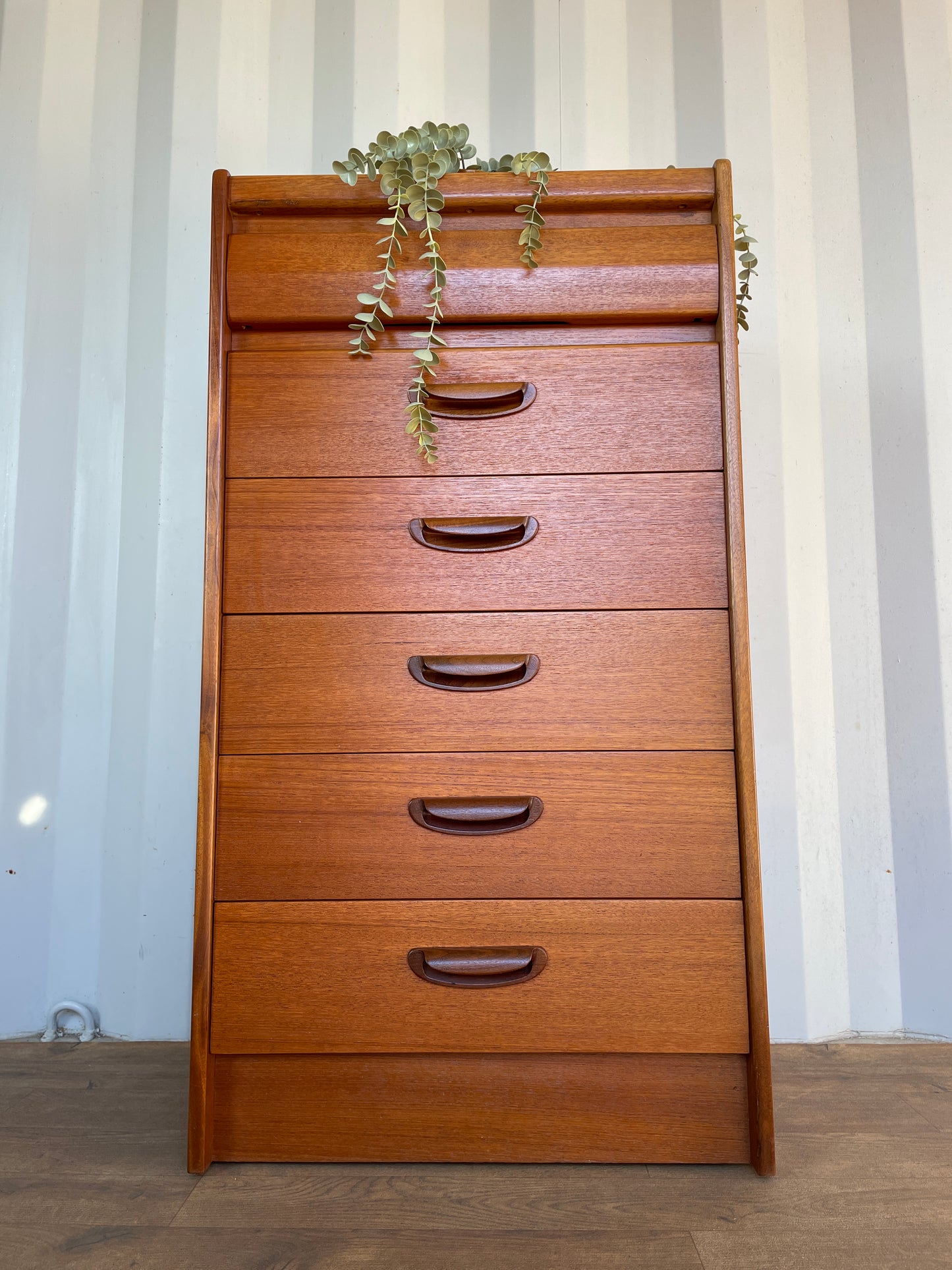 Vintage Mid-Century William Lawrence Tall Teak Chest of Drawers – 6 Drawer British Modernist Cabinet – 100cm High