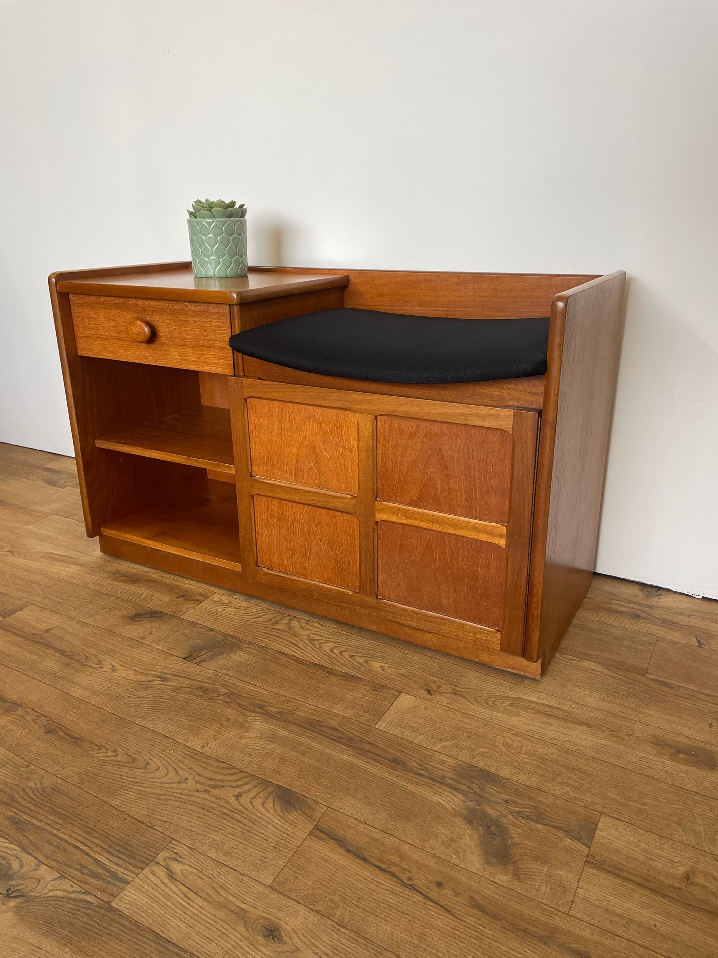 Nathan Mid-Century Telephone Table Teak - Compact Retro Sideboard Hall Seat Bench