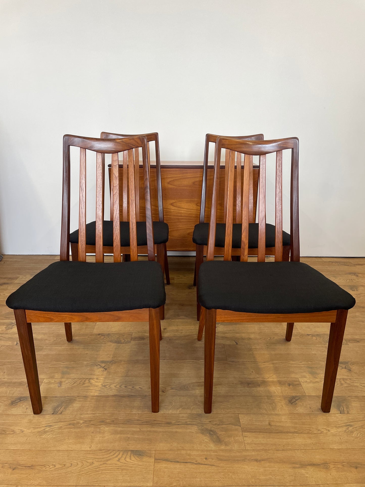 G Plan Dining Table & 4 Chairs - Drop Leaf Re-Upholstered Mid-Century