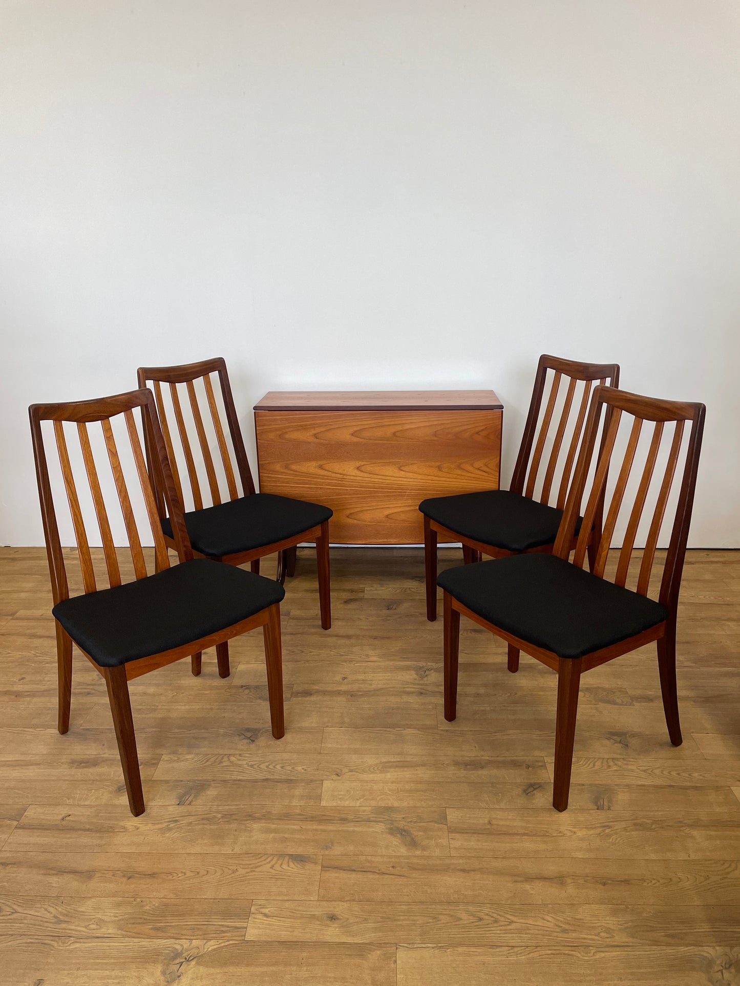 G Plan Dining Table & 4 Chairs - Drop Leaf Re-Upholstered Mid-Century