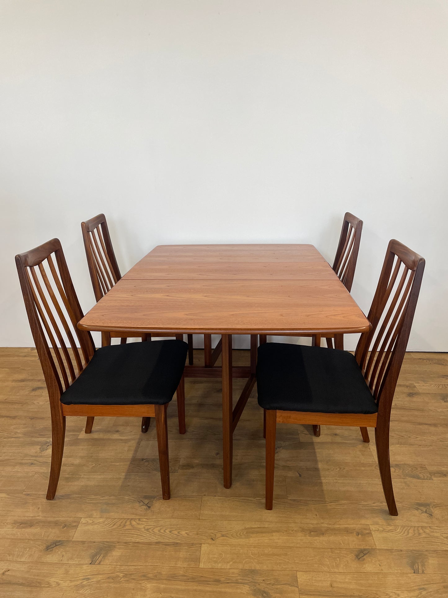 G Plan Dining Table & 4 Chairs - Drop Leaf Re-Upholstered Mid-Century