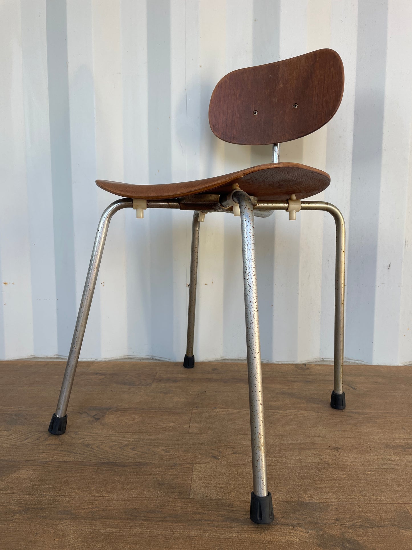Vintage Danish Teak & Chrome Chair, Mid-Century Modern Industrial Dining Chair 40cm