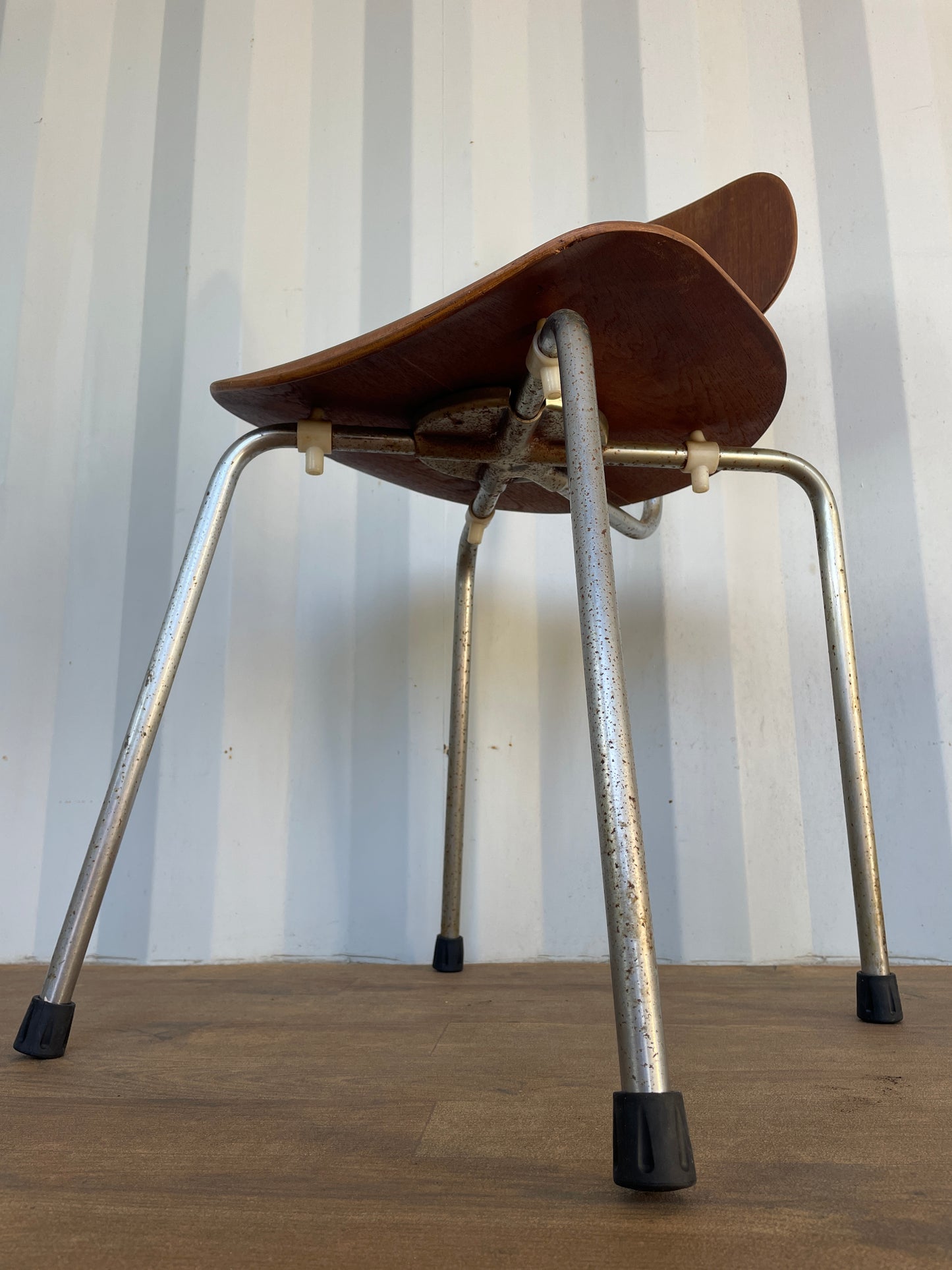 Vintage Danish Teak & Chrome Chair, Mid-Century Modern Industrial Dining Chair 40cm
