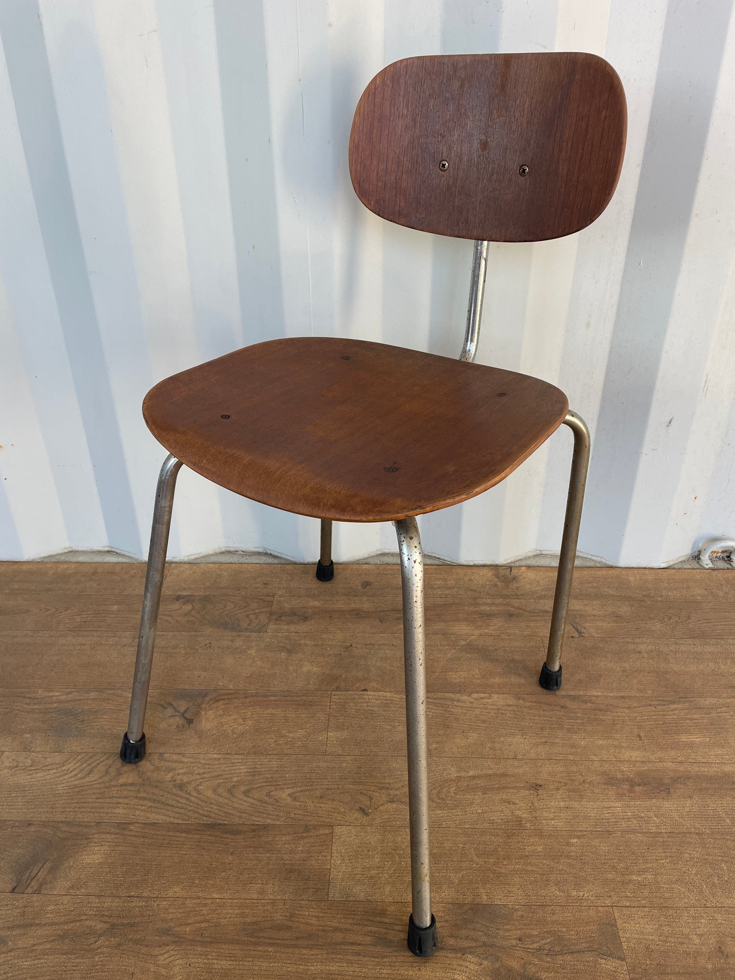 Vintage Danish Teak & Chrome Chair, Mid-Century Modern Industrial Dining Chair 40cm