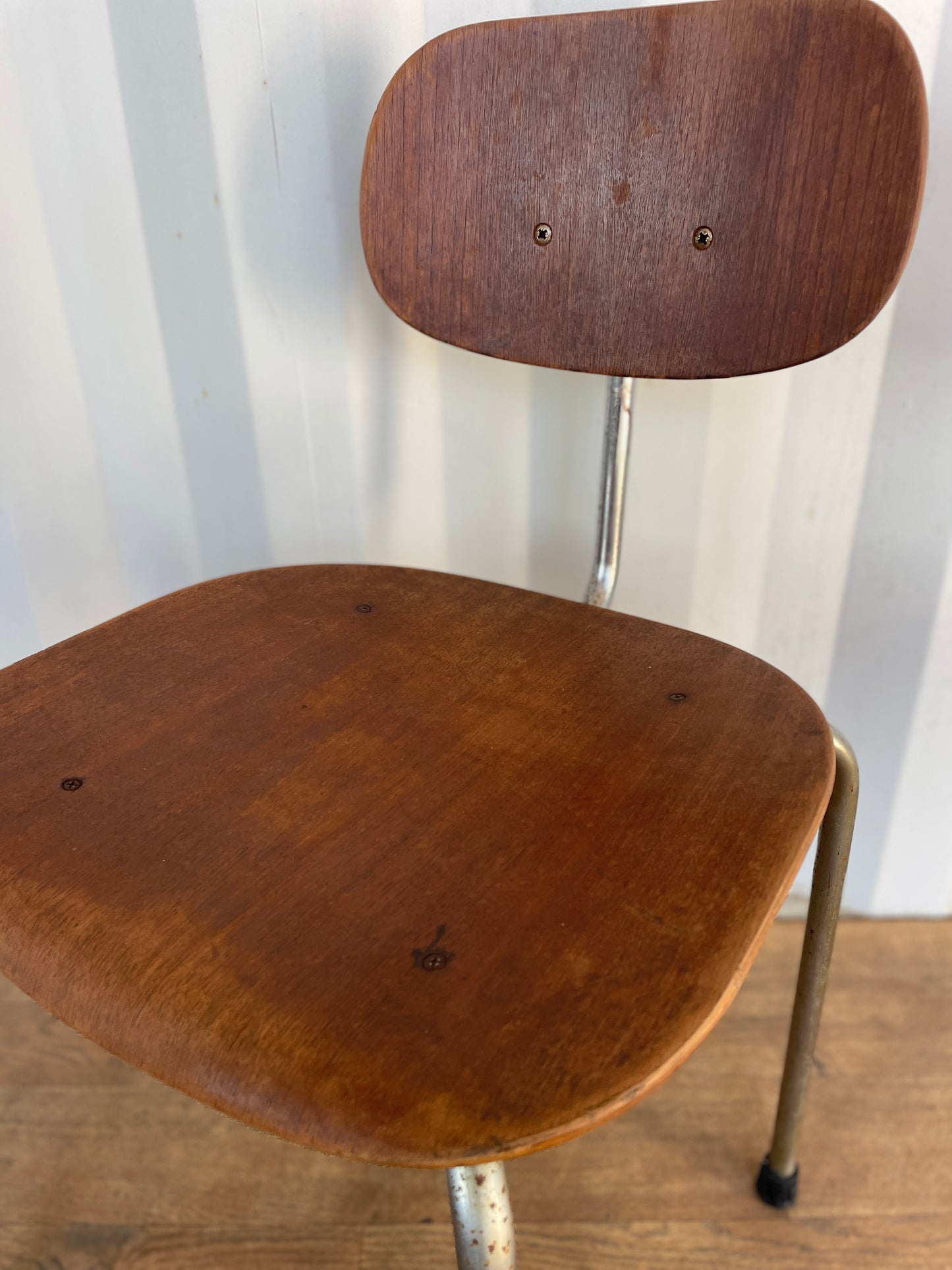 Vintage Danish Teak & Chrome Chair, Mid-Century Modern Industrial Dining Chair 40cm