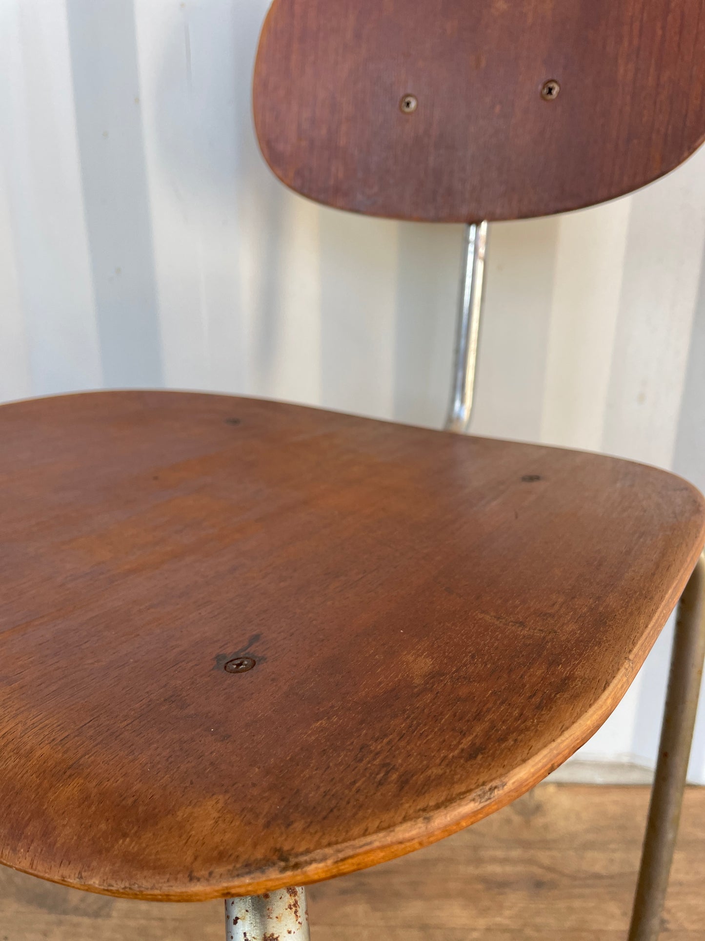 Vintage Danish Teak & Chrome Chair, Mid-Century Modern Industrial Dining Chair 40cm