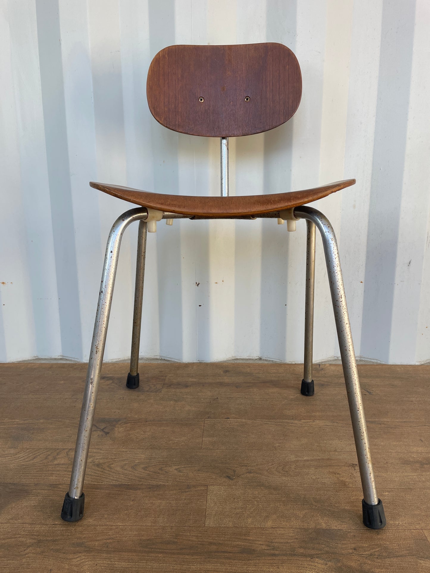 Vintage Danish Teak & Chrome Chair, Mid-Century Modern Industrial Dining Chair 40cm