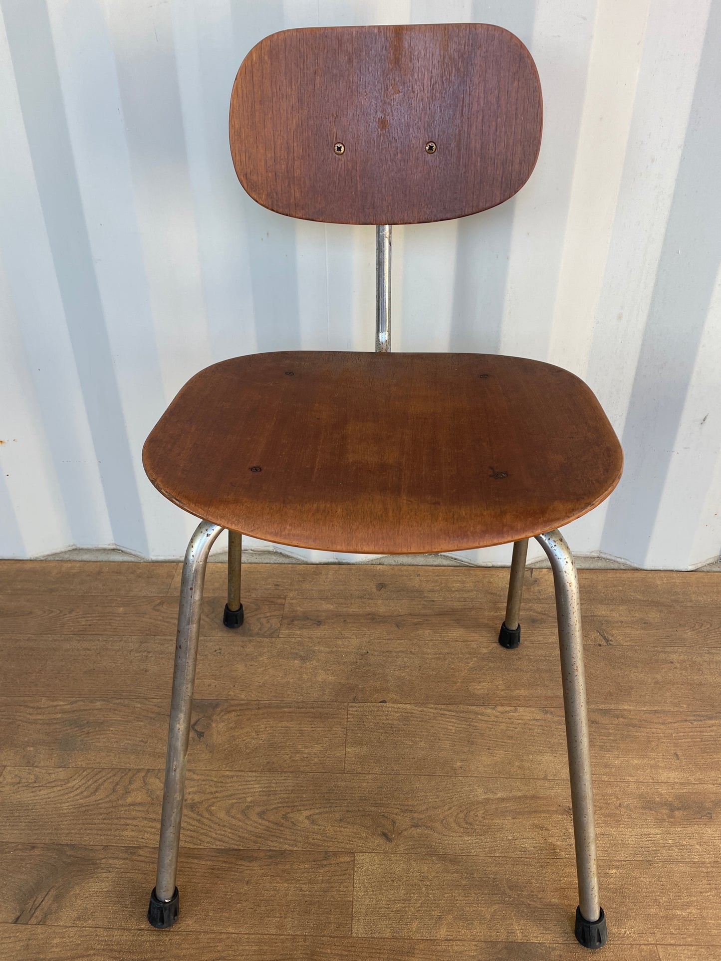 Vintage Danish Teak & Chrome Chair, Mid-Century Modern Industrial Dining Chair 40cm