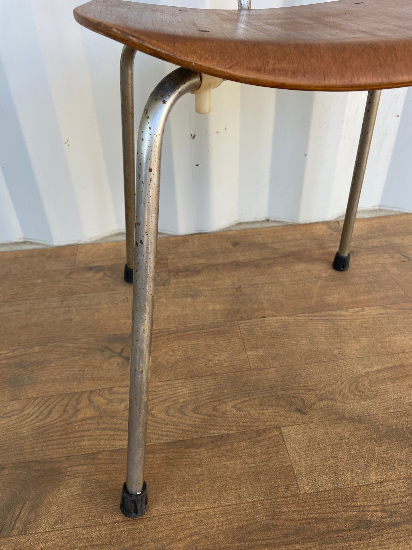 Vintage Danish Teak & Chrome Chair, Mid-Century Modern Industrial Dining Chair 40cm