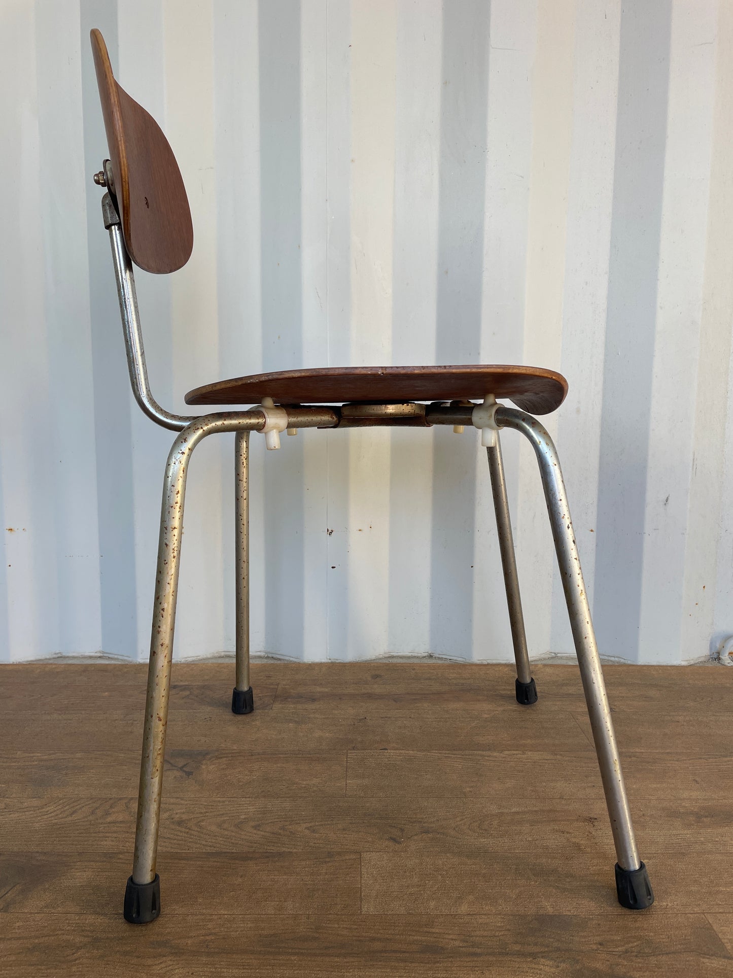 Vintage Danish Teak & Chrome Chair, Mid-Century Modern Industrial Dining Chair 40cm