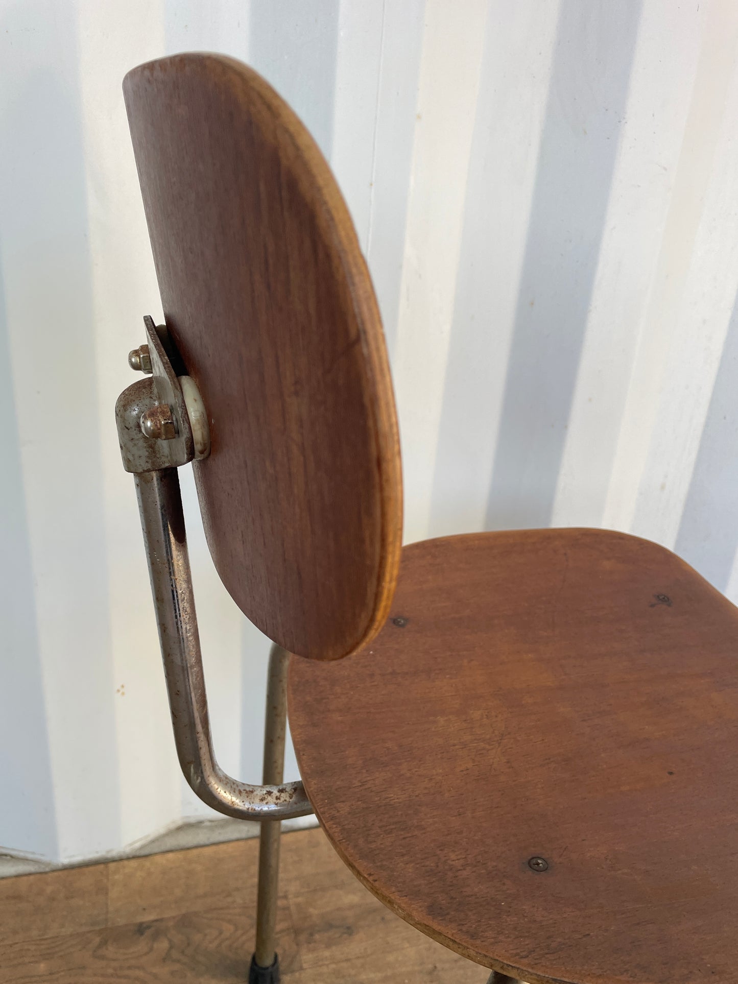 Vintage Danish Teak & Chrome Chair, Mid-Century Modern Industrial Dining Chair 40cm