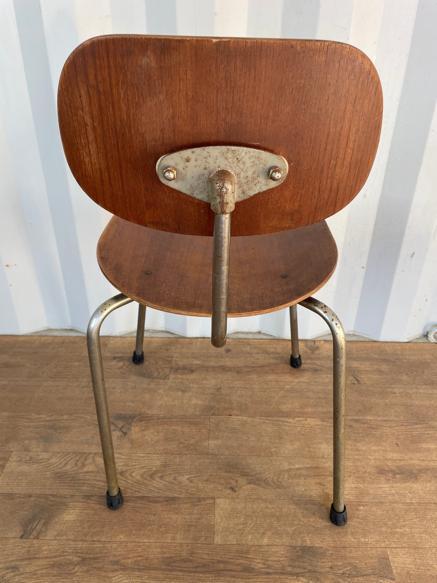 Vintage Danish Teak & Chrome Chair, Mid-Century Modern Industrial Dining Chair 40cm