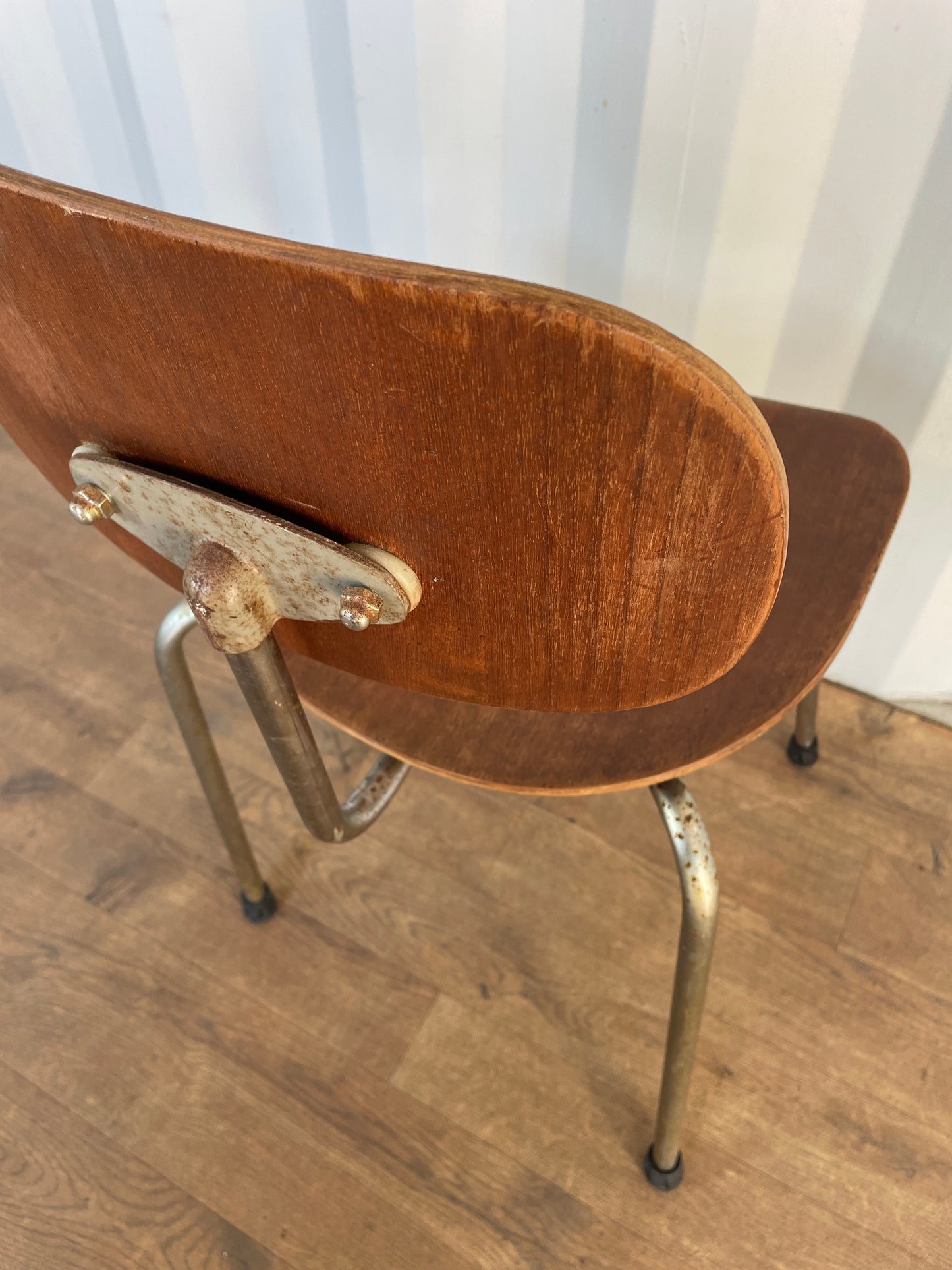 Vintage Danish Teak & Chrome Chair, Mid-Century Modern Industrial Dining Chair 40cm