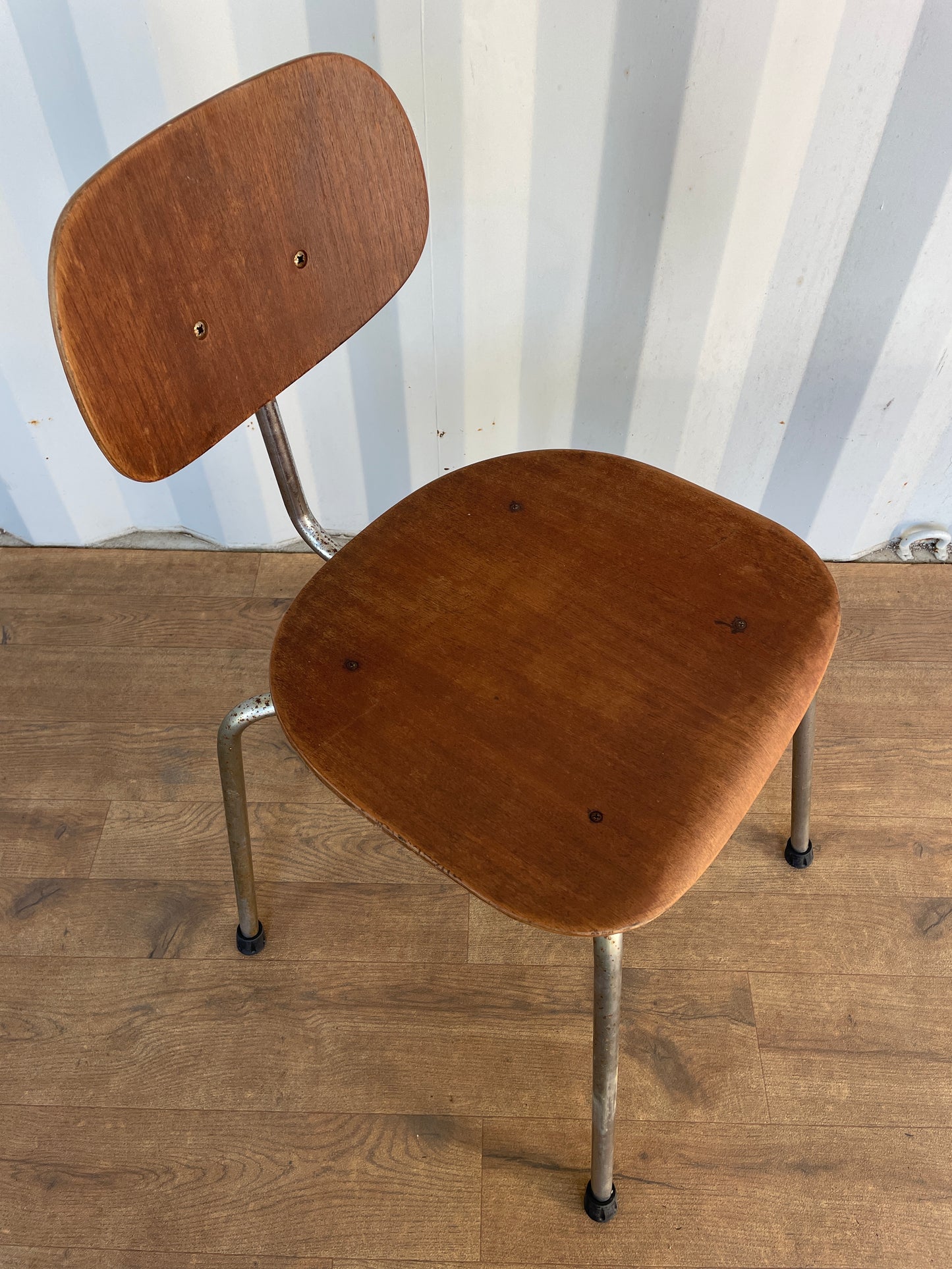 Vintage Danish Teak & Chrome Chair, Mid-Century Modern Industrial Dining Chair 40cm