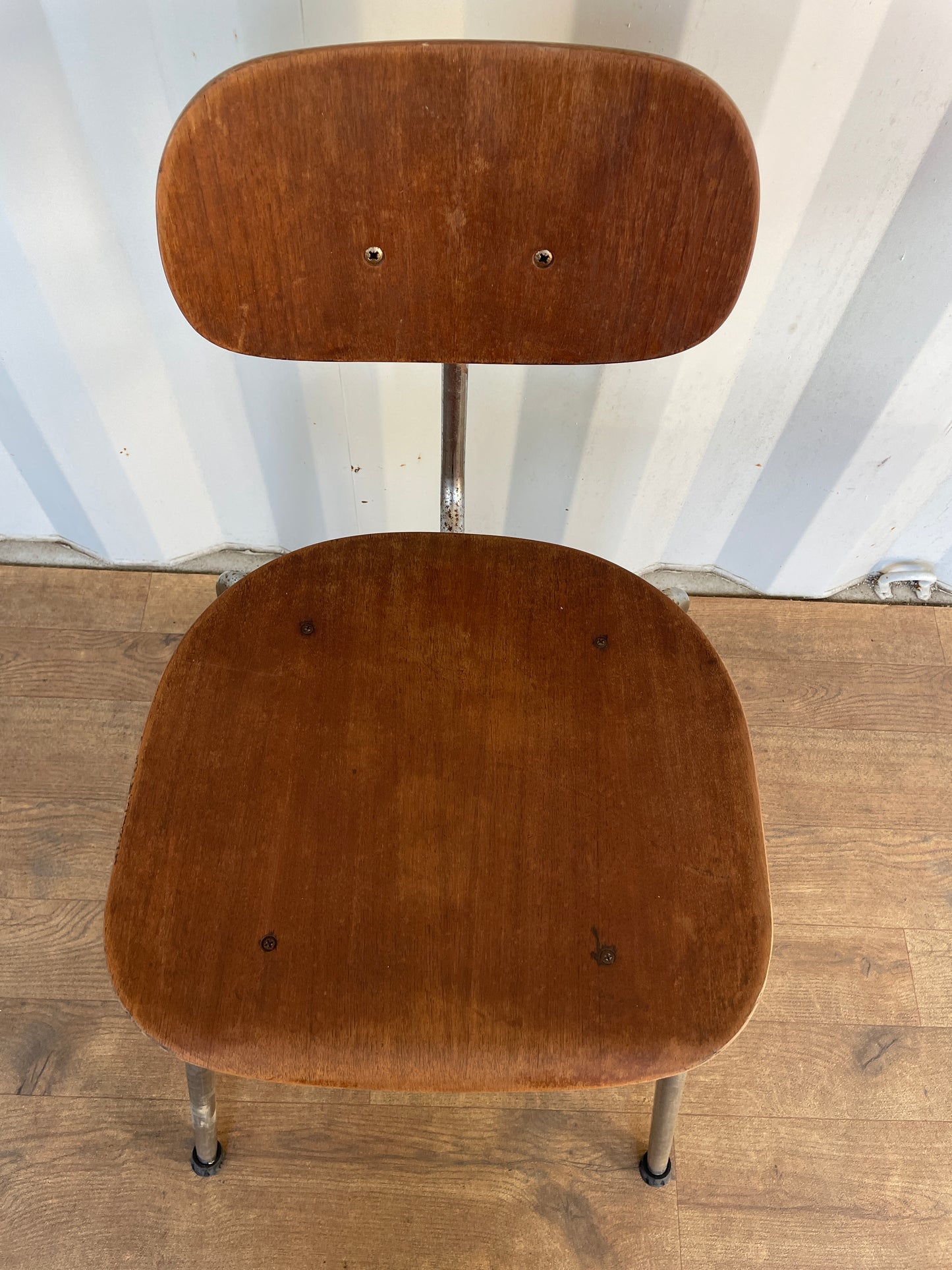 Vintage Danish Teak & Chrome Chair, Mid-Century Modern Industrial Dining Chair 40cm
