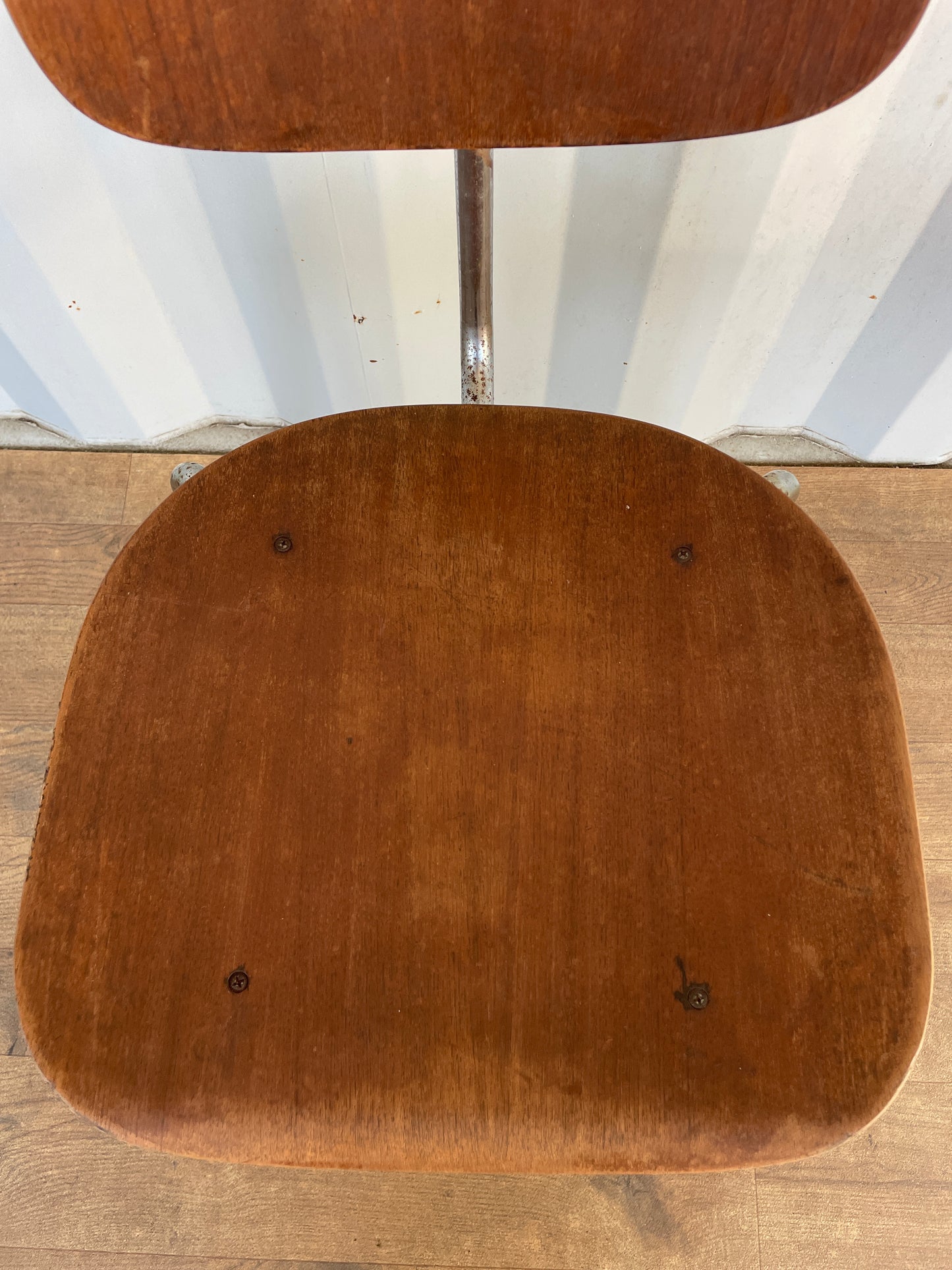 Vintage Danish Teak & Chrome Chair, Mid-Century Modern Industrial Dining Chair 40cm