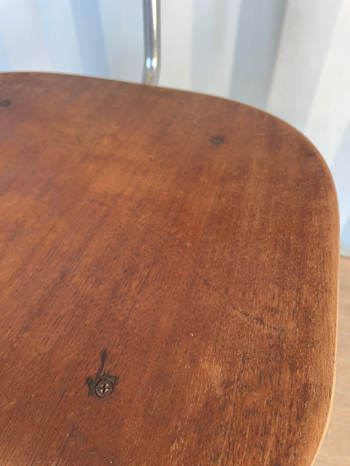 Vintage Danish Teak & Chrome Chair, Mid-Century Modern Industrial Dining Chair 40cm