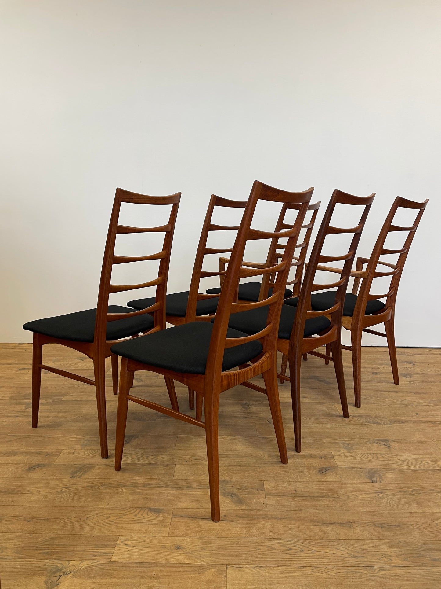Set of 6 Rare Danish Dining Chairs by Niels Koefoed inc 2 Carvers