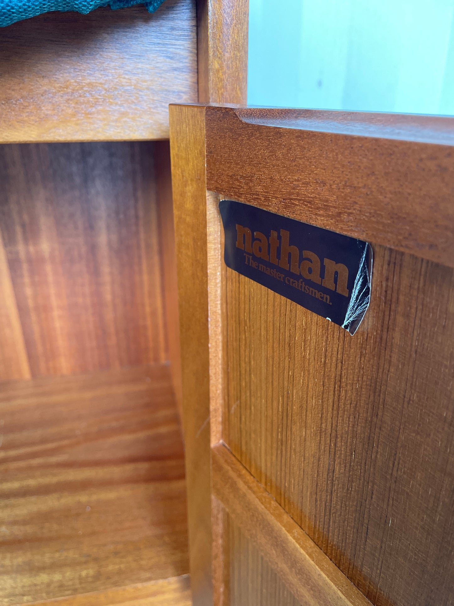 Vintage Nathan Teak Telephone Table Seat – Mid-Century Hall Bench with Storage & Drawer – Newly Upholstered Blue Seat