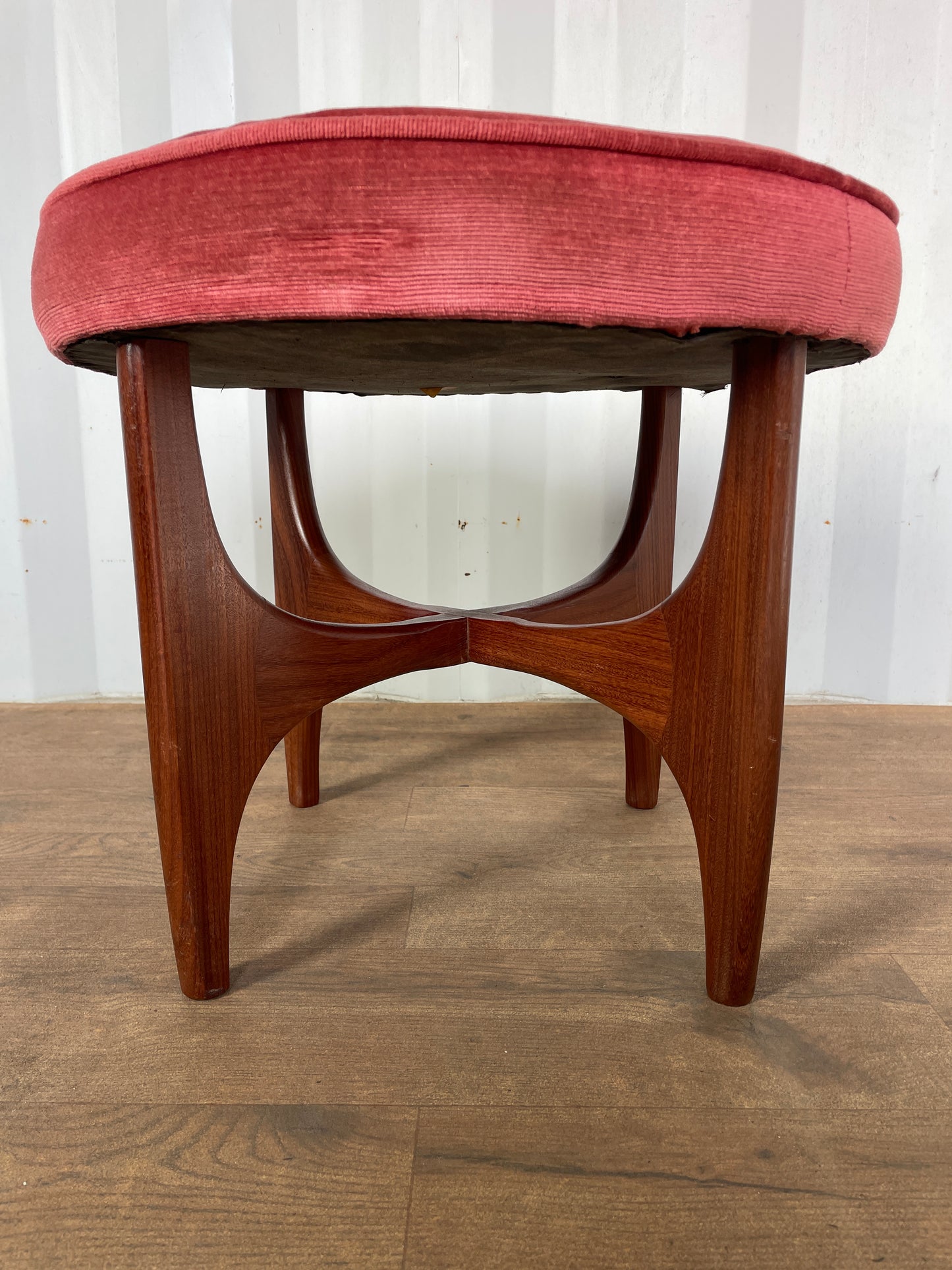 G Plan Fresco Vintage Teak Stool / Mid Century Dressing Table Seat / Pink Upholstered Stool 50cm