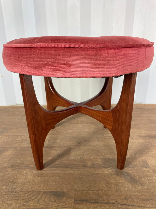 G Plan Fresco Vintage Teak Stool / Mid Century Dressing Table Seat / Pink Upholstered Stool 50cm